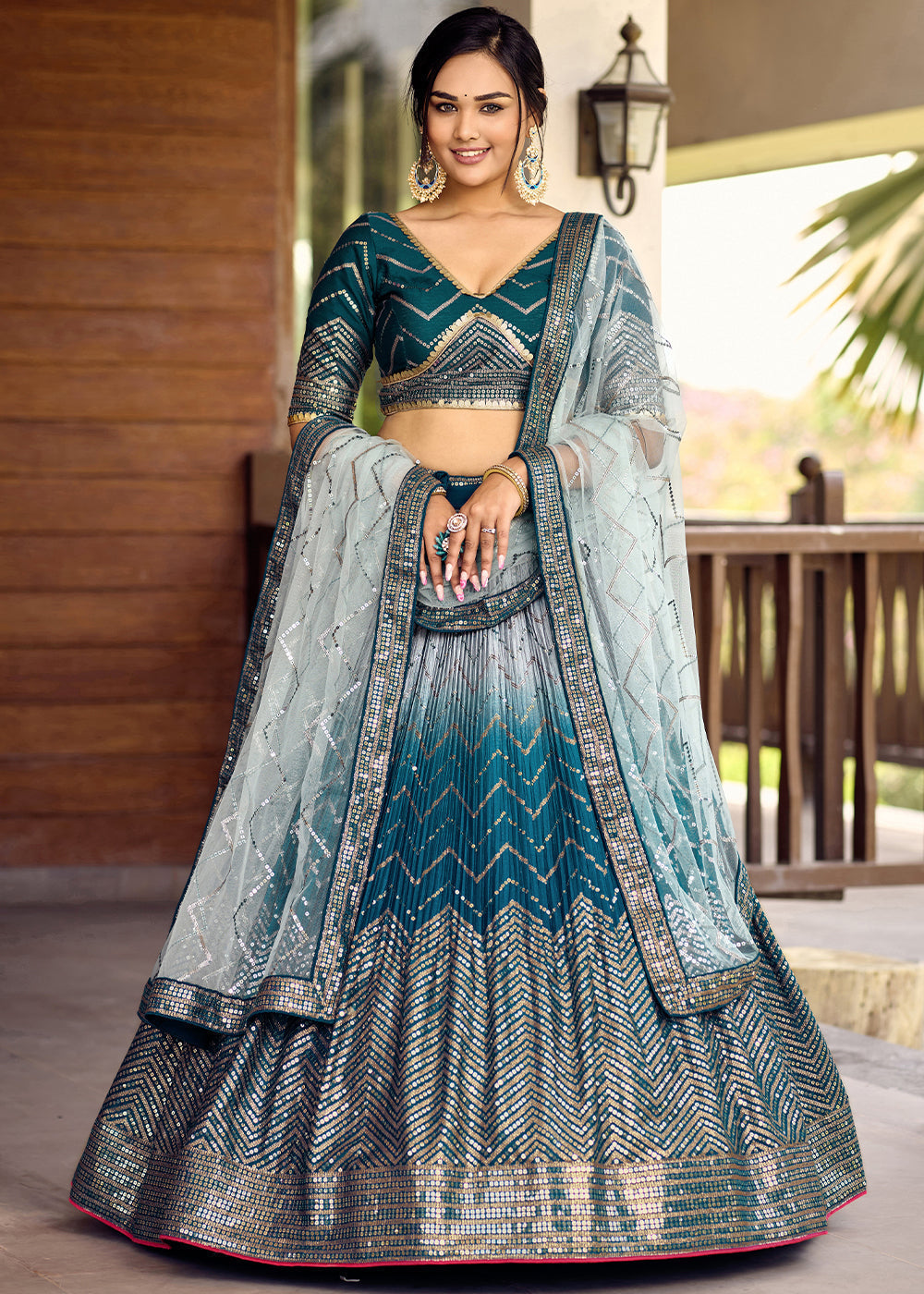 Shades Of Blue Soft Net Lehenga Choli with Sequins & Thread Embroidery work | Ready To Wear - qivii