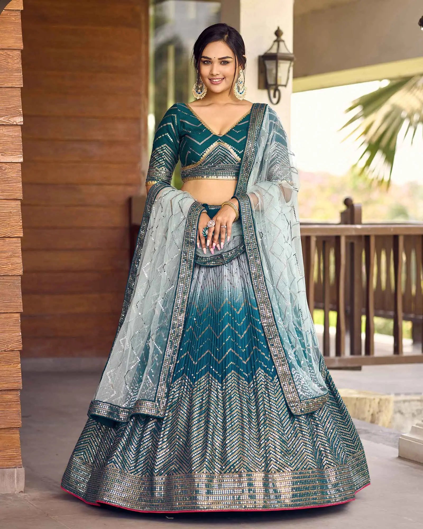 Light Blue Grey Lehenga Choli With Thread And Sequins Embroidery Work | Ready To Wear - qivii