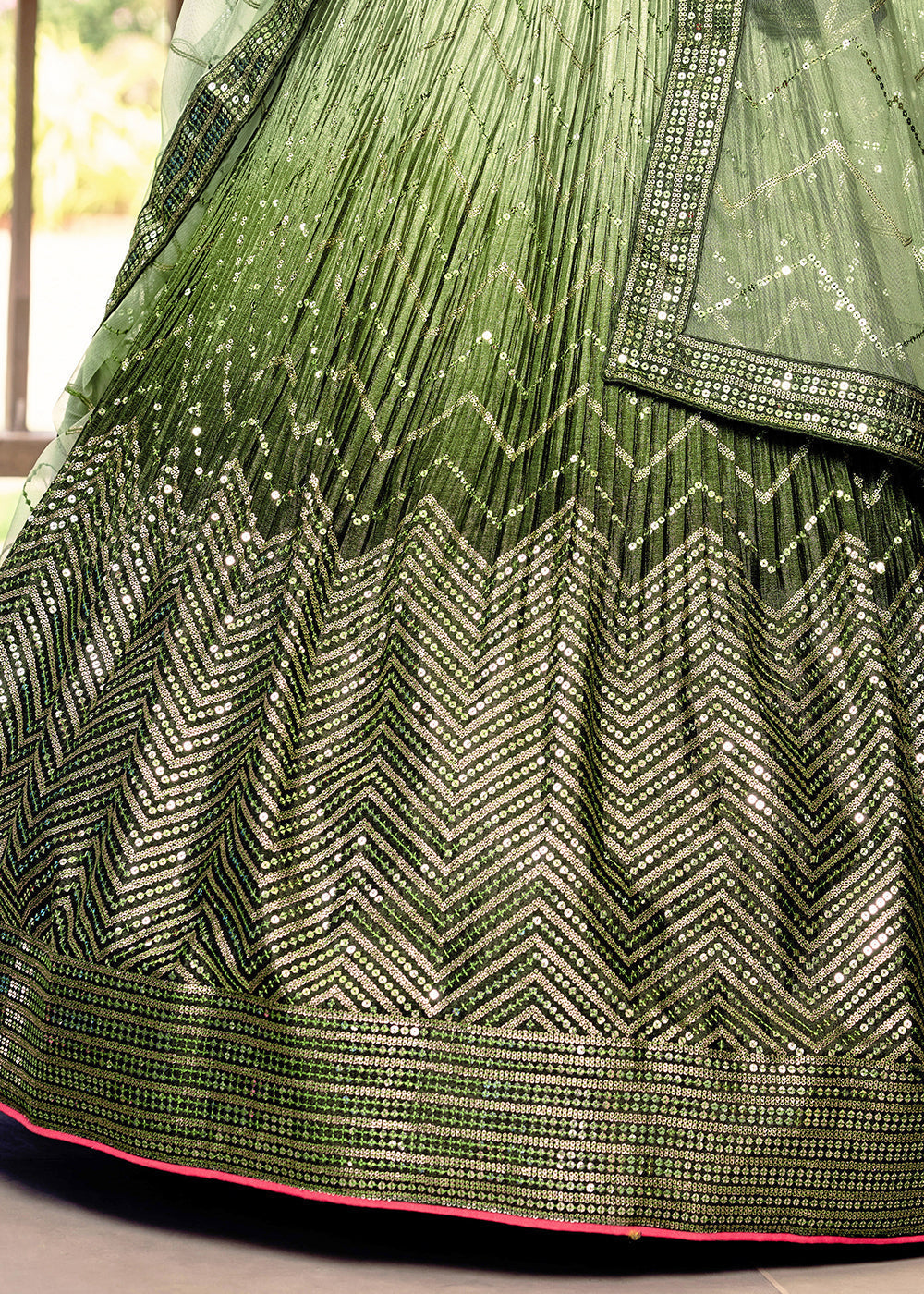 Shades Of Green Soft Net Lehenga Choli with Sequins & Thread Embroidery work | Ready To Wear - qivii