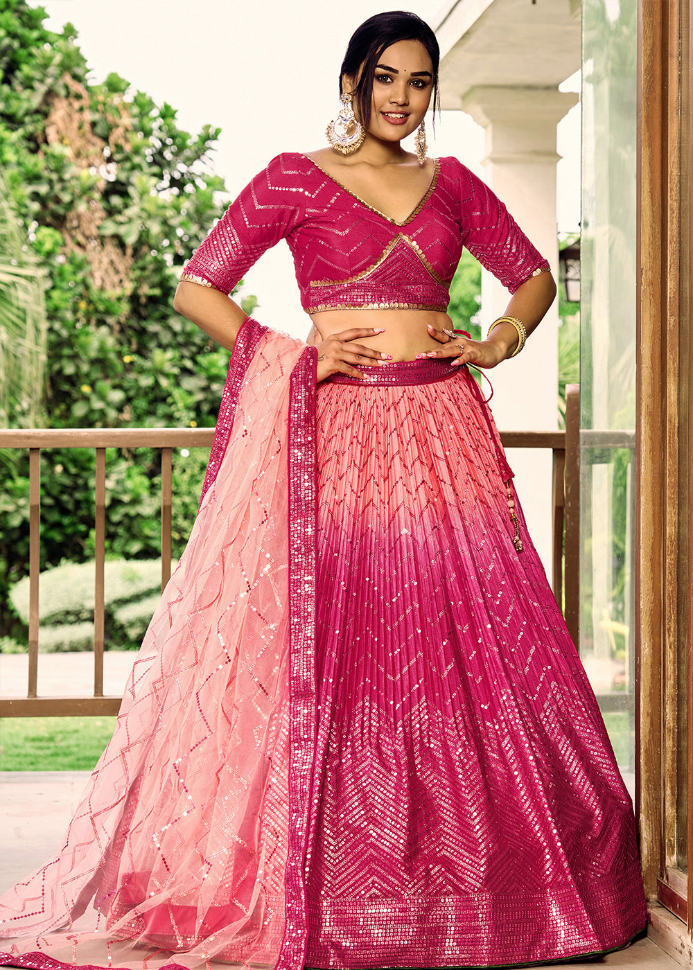 Shades Of Pink Soft Net Lehenga Choli with Sequins & Thread Embroidery work | Ready To Wear - qivii