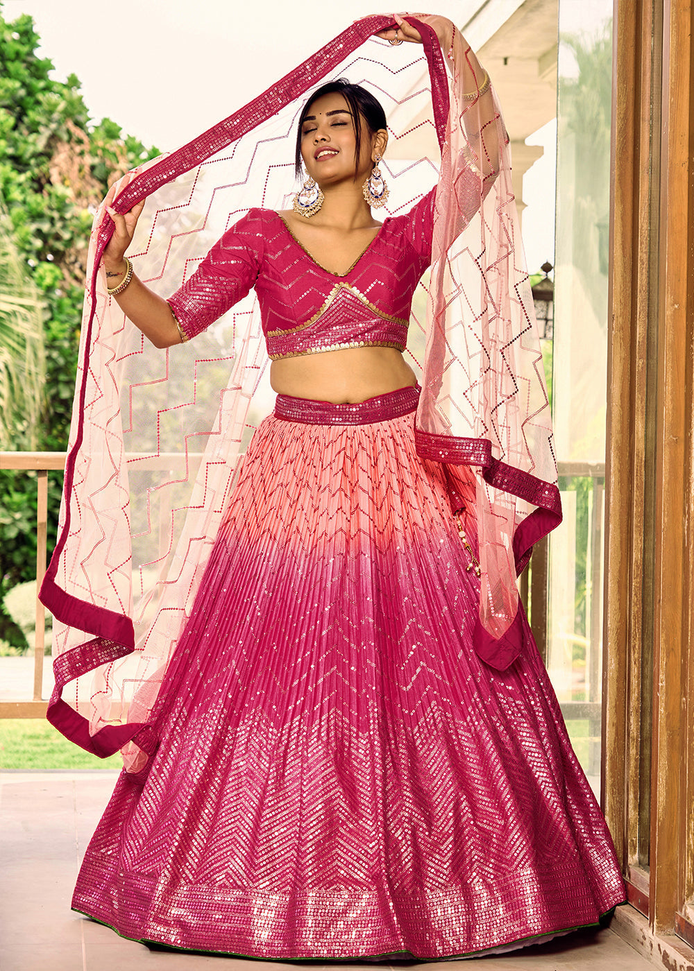 Shades Of Pink Soft Net Lehenga Choli with Sequins & Thread Embroidery work | Ready To Wear - qivii