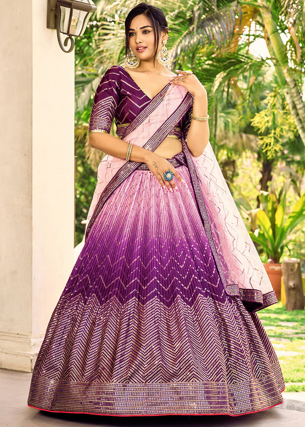Shades Of Purple Soft Net Lehenga Choli with Sequins & Thread Embroidery work | Ready To Wear - qivii