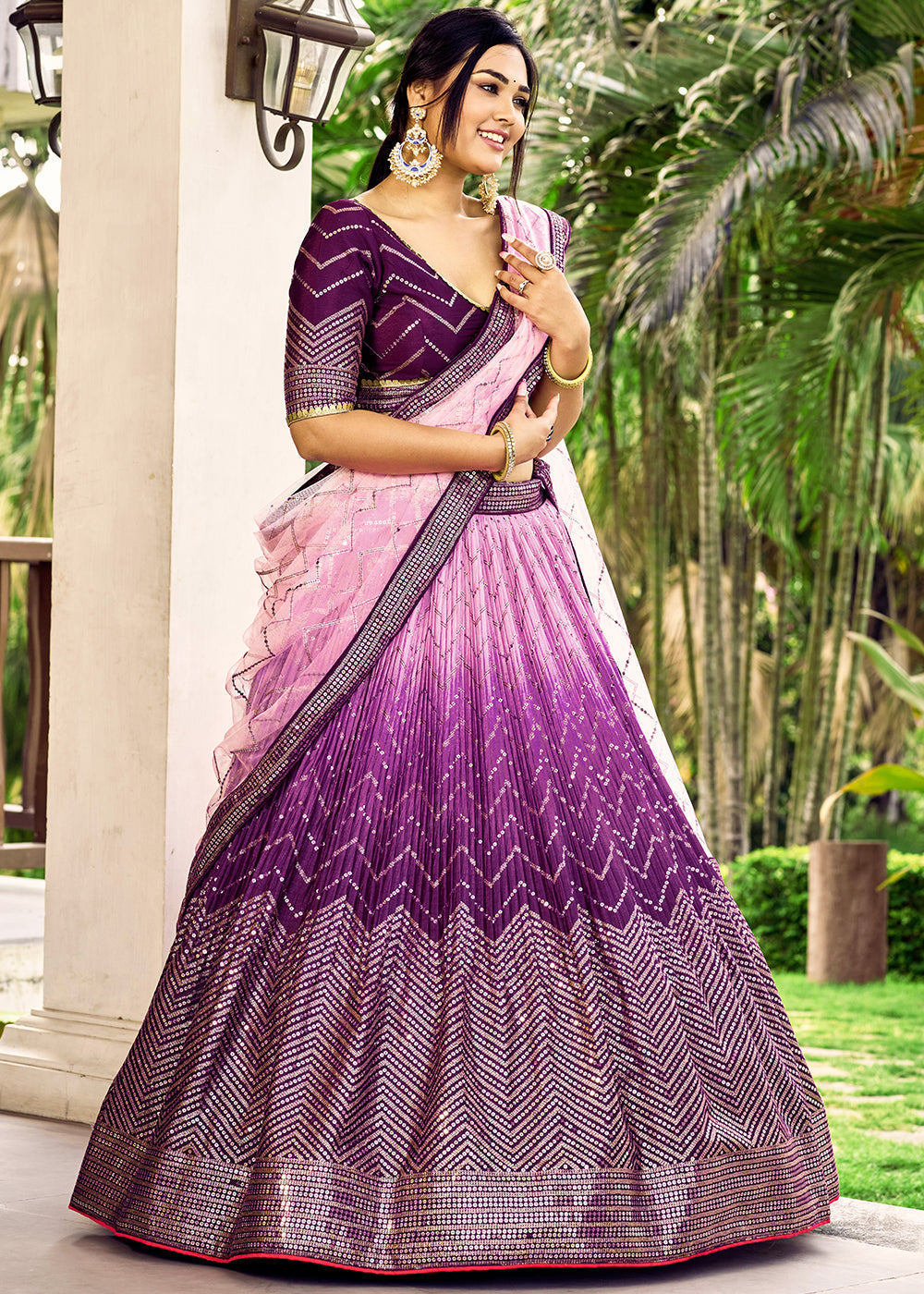 Shades Of Purple Soft Net Lehenga Choli with Sequins & Thread Embroidery work | Ready To Wear - qivii