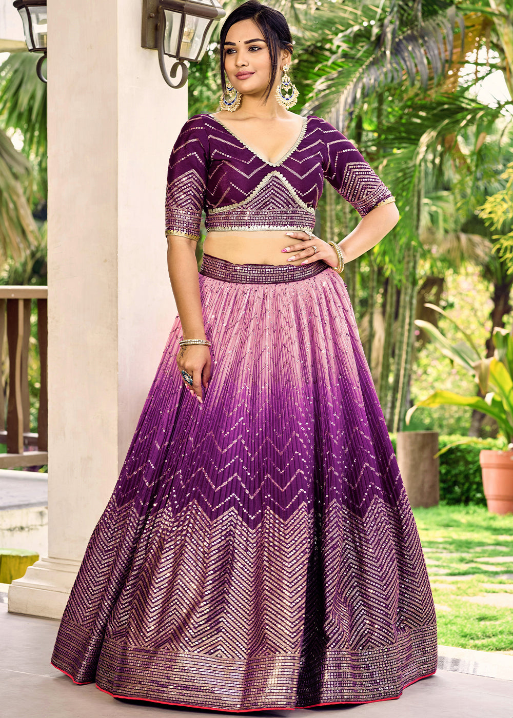 Shades Of Purple Soft Net Lehenga Choli with Sequins & Thread Embroidery work | Ready To Wear - qivii