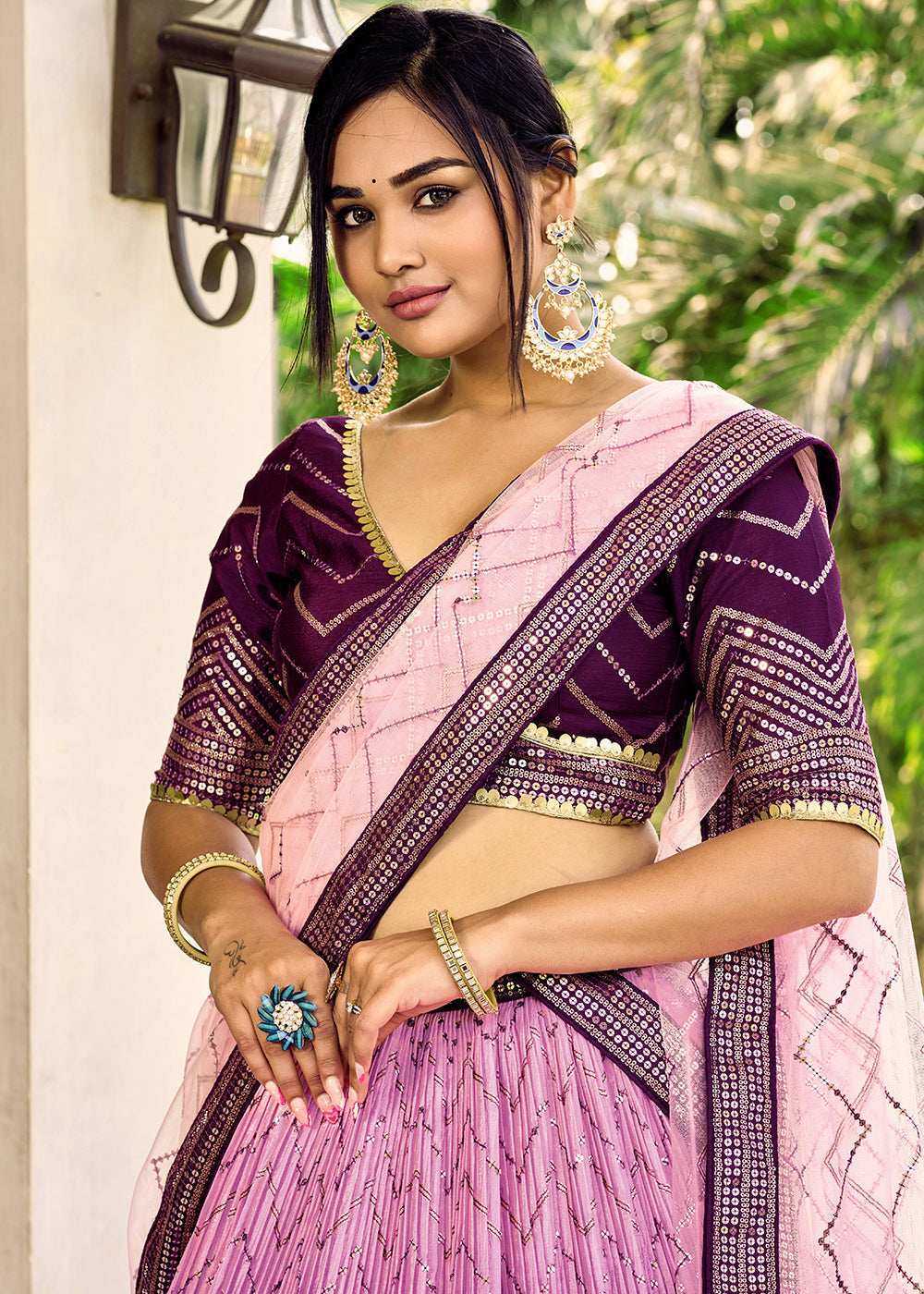 Shades Of Purple Soft Net Lehenga Choli with Sequins & Thread Embroidery work | Ready To Wear - qivii