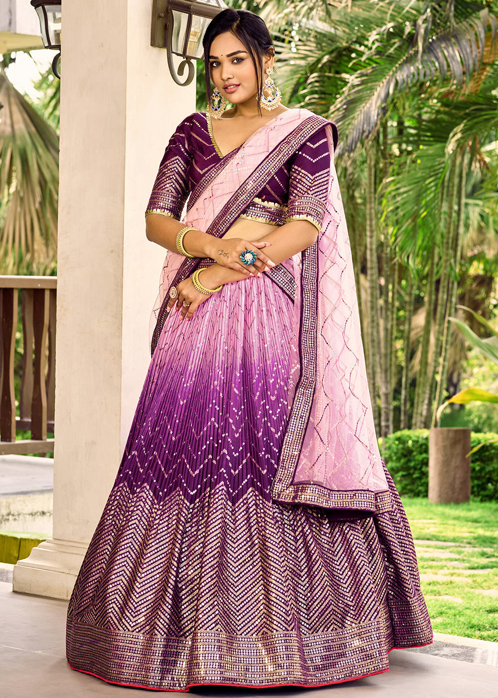 Shades Of Purple Soft Net Lehenga Choli with Sequins & Thread Embroidery work | Ready To Wear - qivii