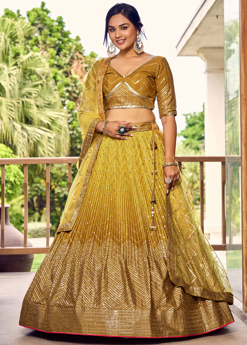 Shades Of Yellow Soft Net Lehenga Choli with Sequins & Thread Embroidery work | Ready To Wear - qivii