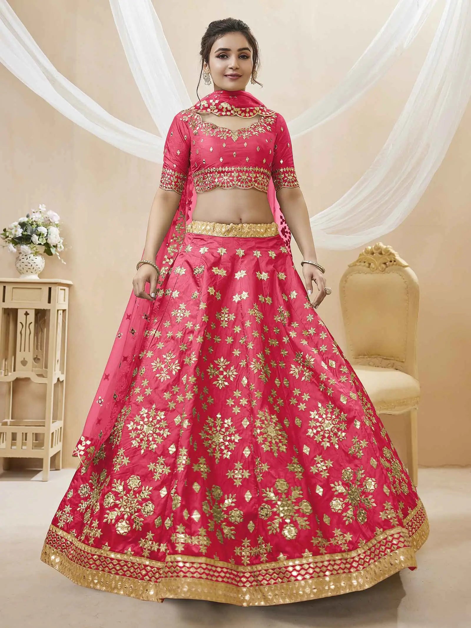 Pink Art Silk lehenga With Sequins Zari Embroidered Work | Ready To Wear - qivii