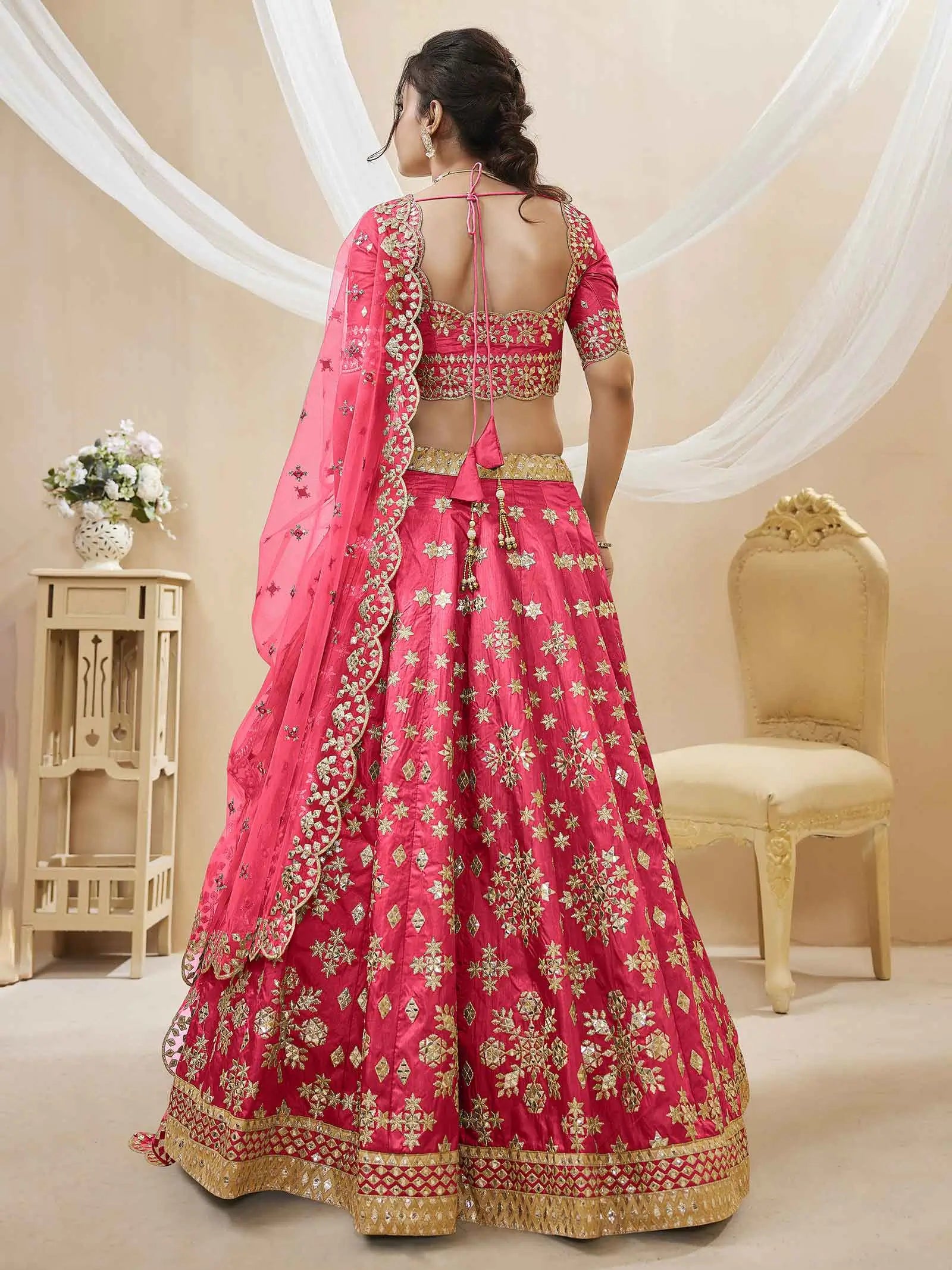 Pink Art Silk lehenga With Sequins Zari Embroidered Work | Ready To Wear - qivii