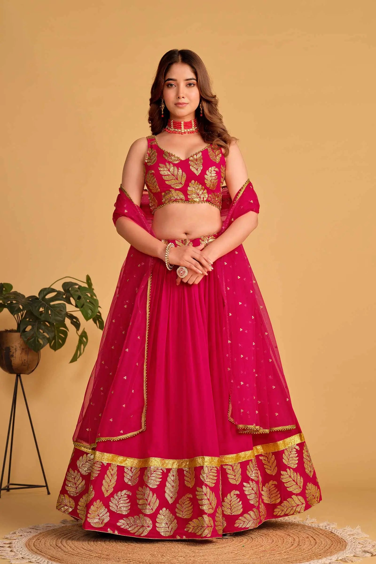 Pink Designer Lehenga Georgette Lehenga With Sequins And Zari Embroidered Work | Ready To Wear - qivii