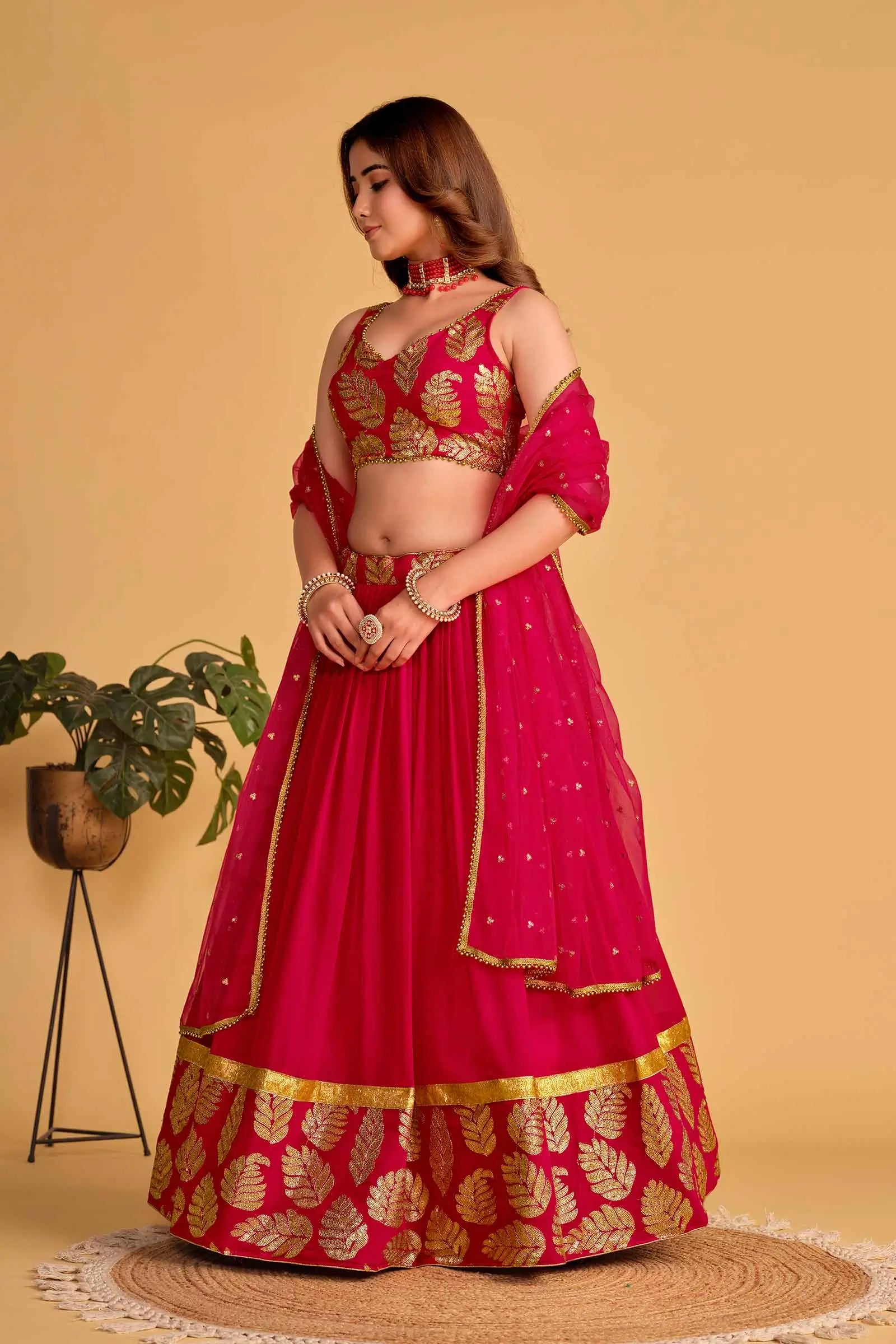 Pink Designer Lehenga Georgette Lehenga With Sequins And Zari Embroidered Work | Ready To Wear - qivii