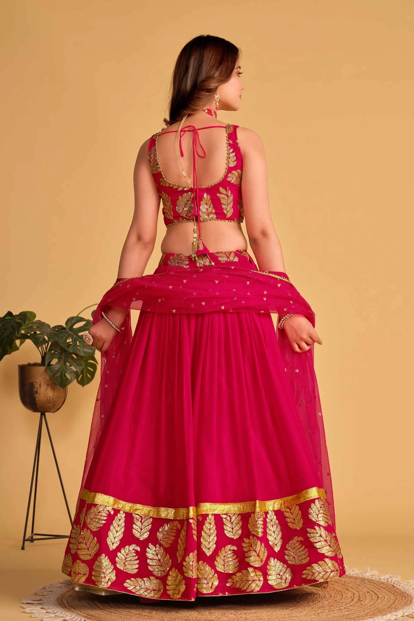 Pink Designer Lehenga Georgette Lehenga With Sequins And Zari Embroidered Work | Ready To Wear - qivii