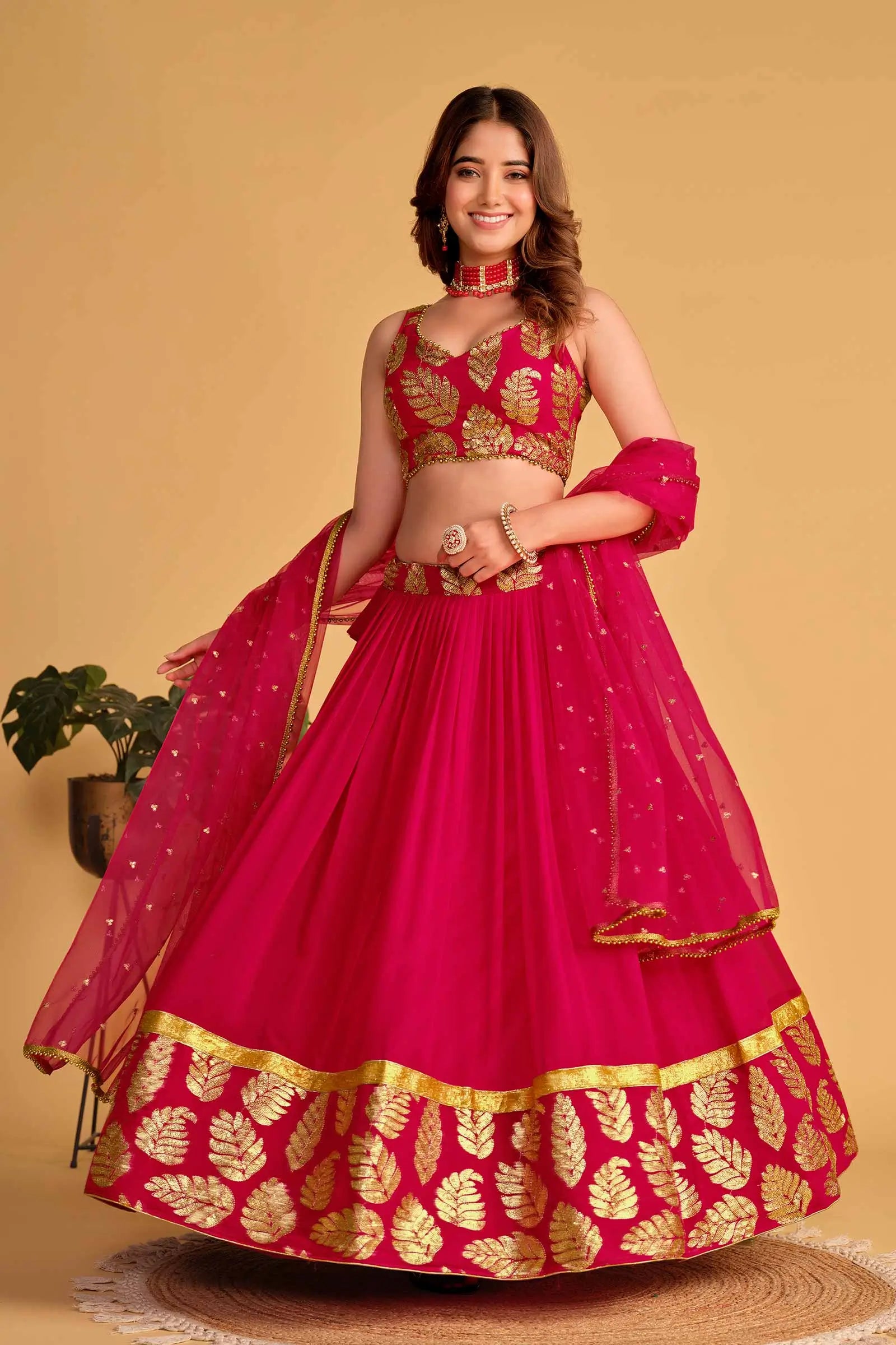Pink Designer Lehenga Georgette Lehenga With Sequins And Zari Embroidered Work | Ready To Wear - qivii