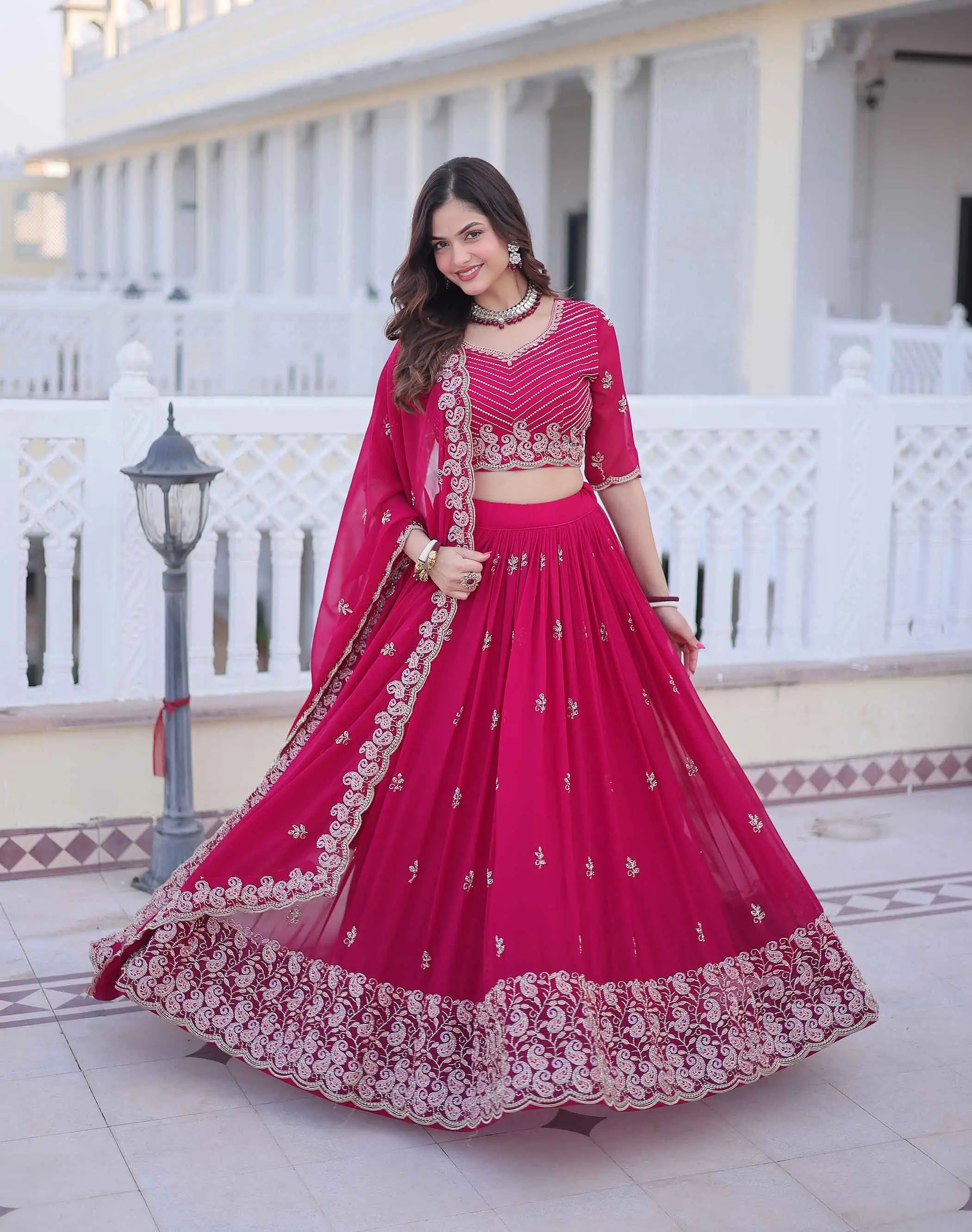 Burnt Pink Heavy Embroidery Work Lehenga