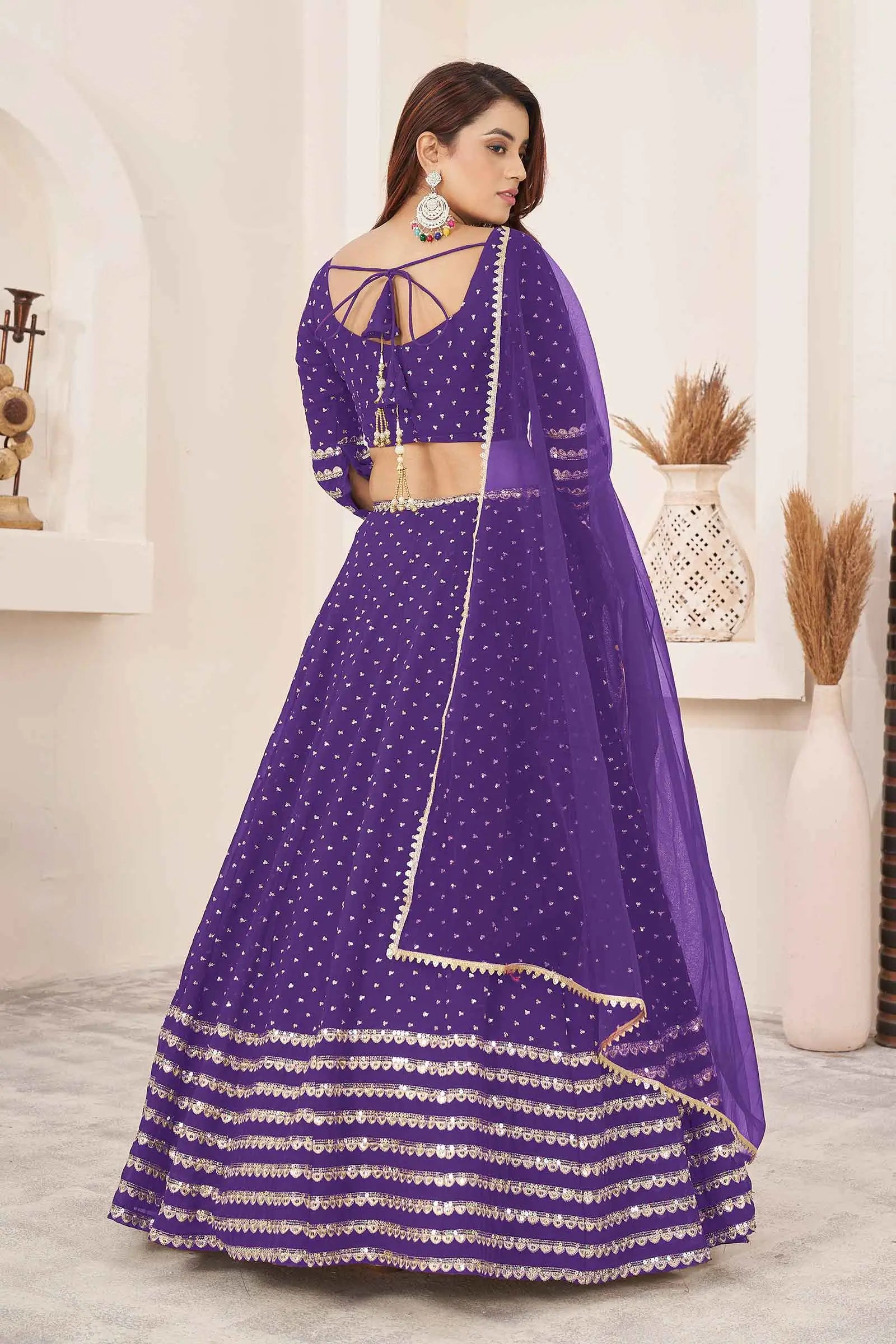Violet Zari Sequins Embroidery Work Georgette Lehenga Choli | Ready To Wear - qivii