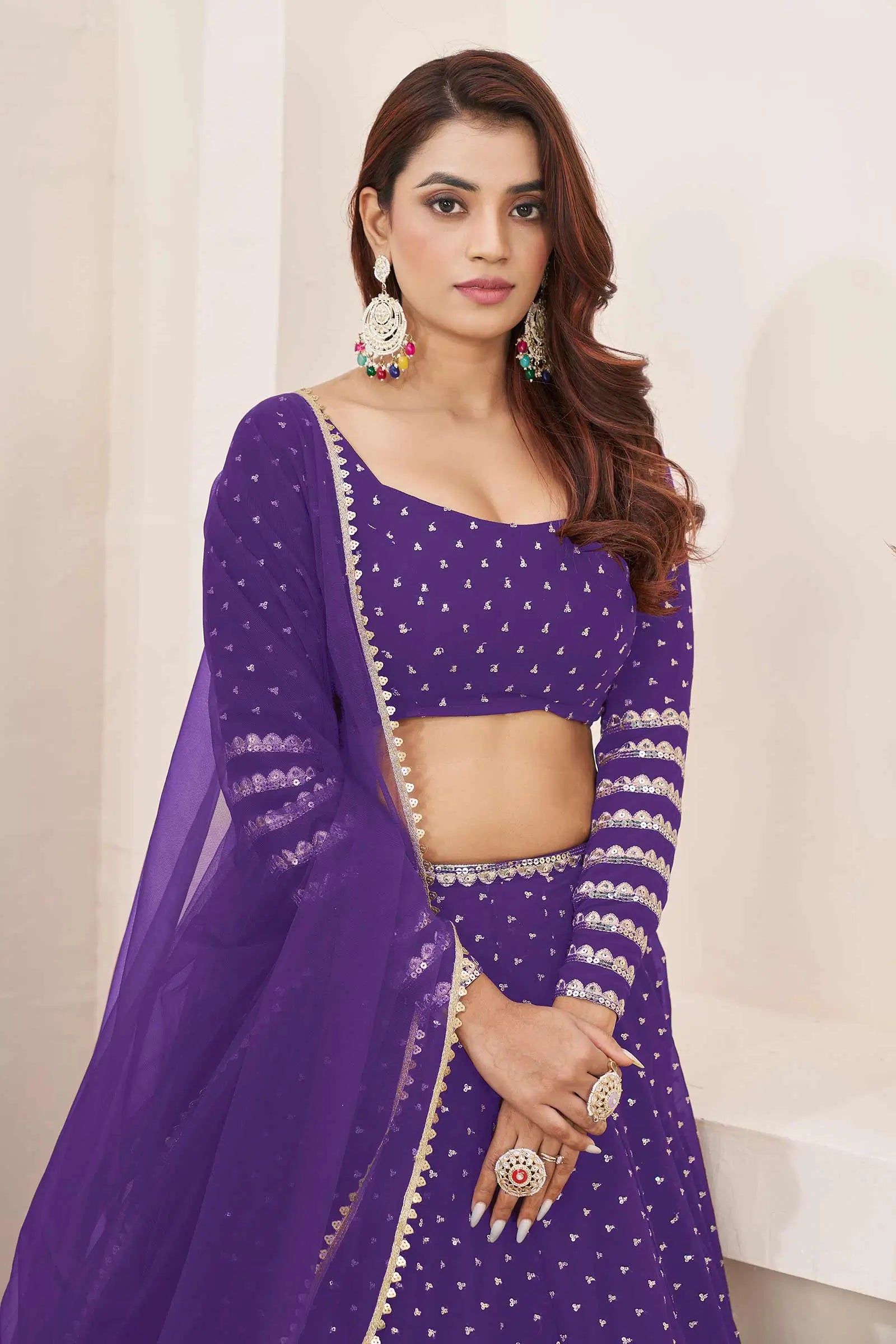 Violet Zari Sequins Embroidery Work Georgette Lehenga Choli | Ready To Wear - qivii