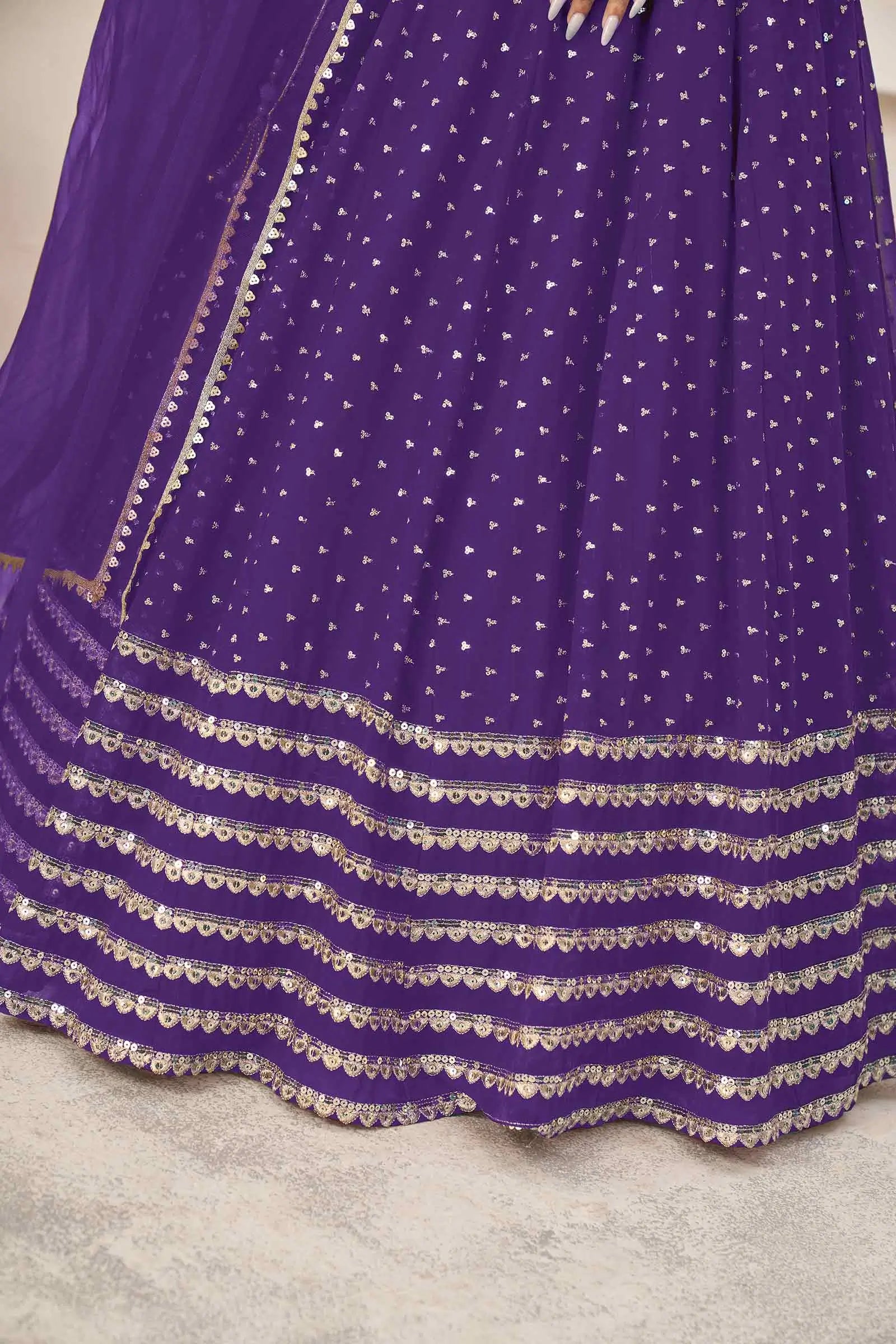 Violet Zari Sequins Embroidery Work Georgette Lehenga Choli | Ready To Wear - qivii