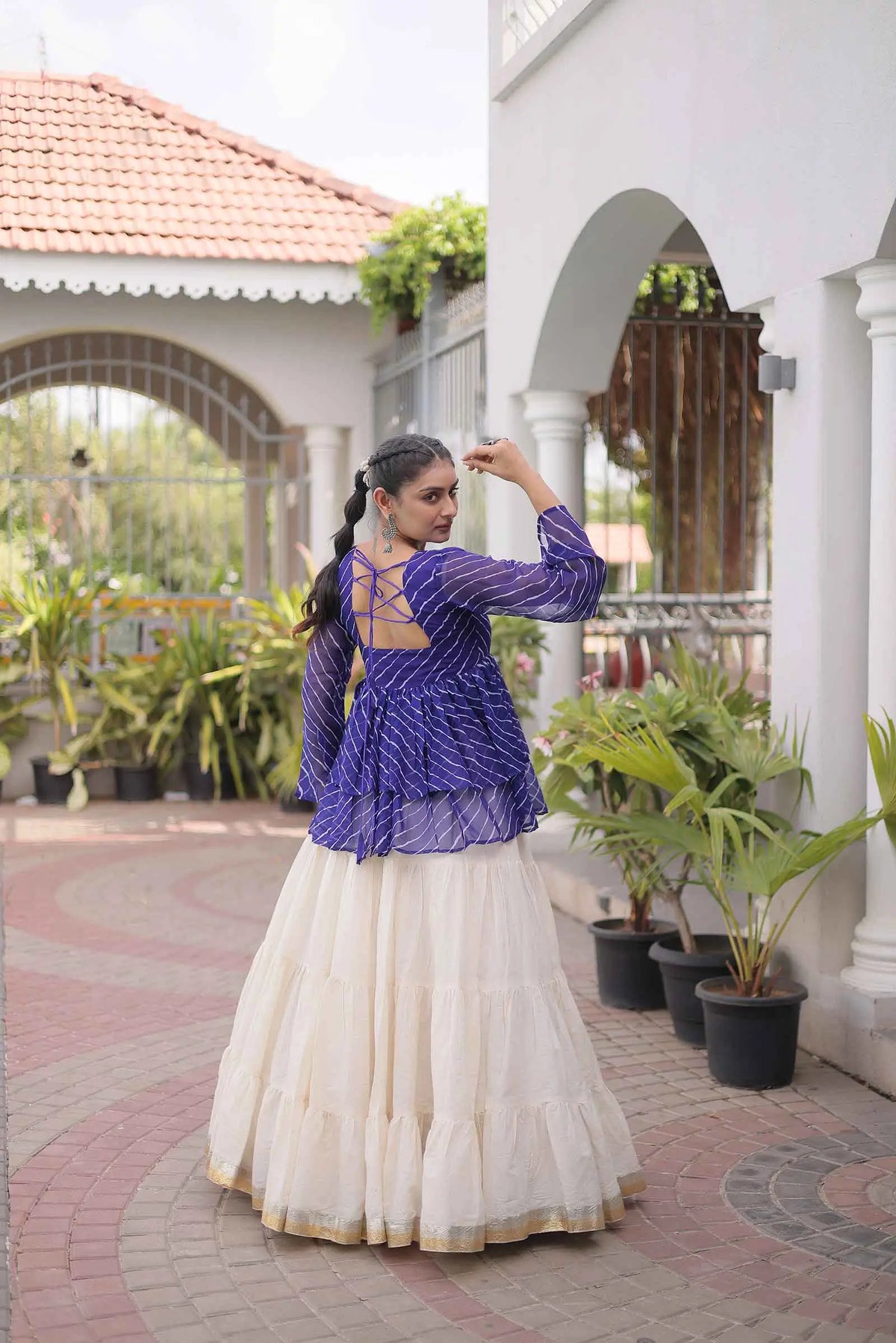 Blue Peplum Style Blouse And Lehenga