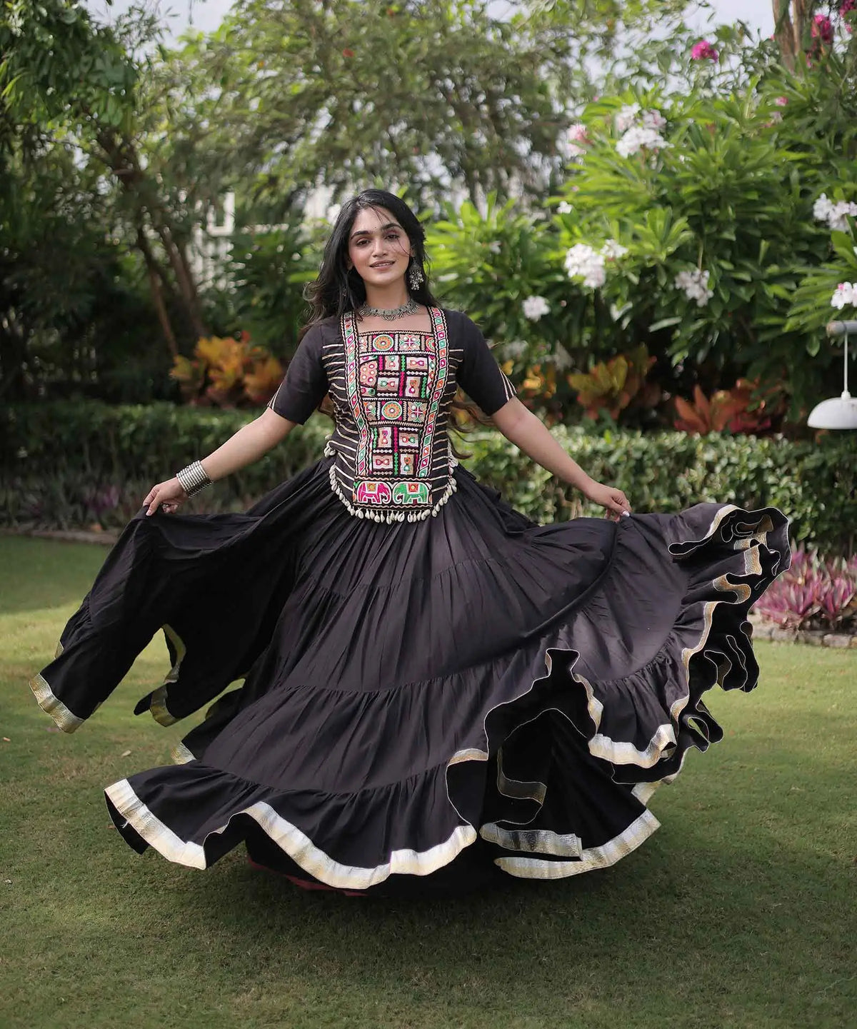 Black Gamthi Work Navaratri Lehenga Choli