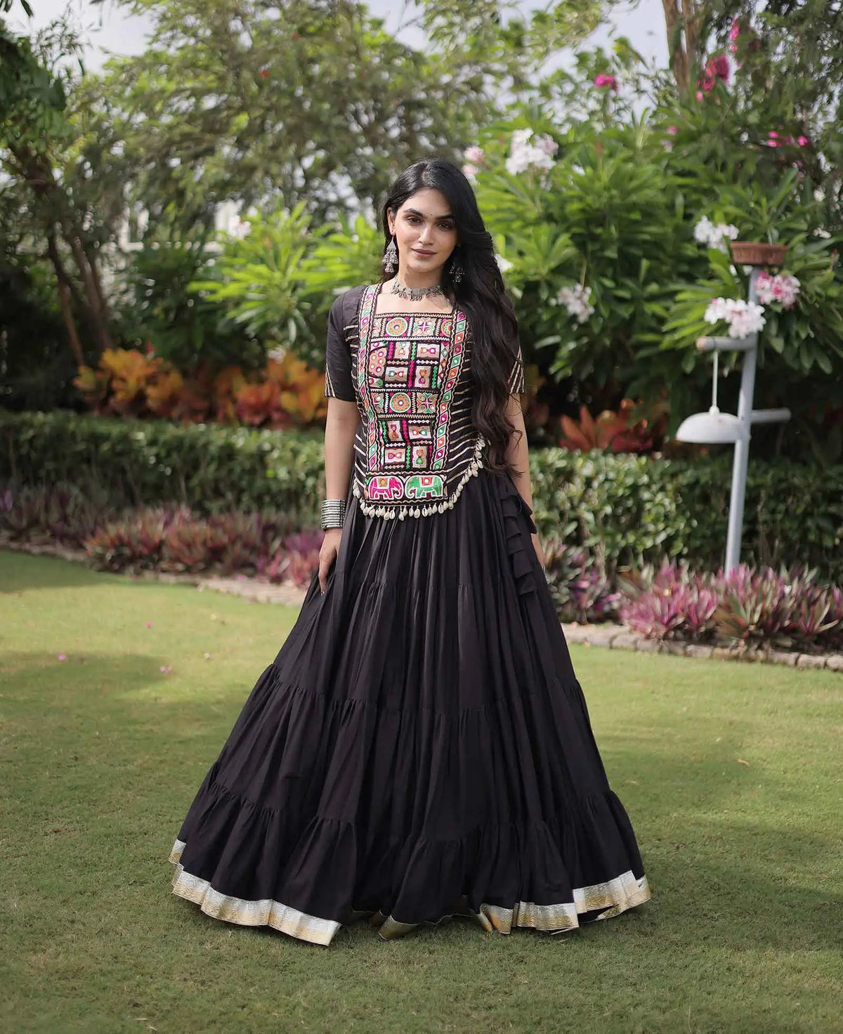 Black Gamthi Work Navaratri Lehenga Choli