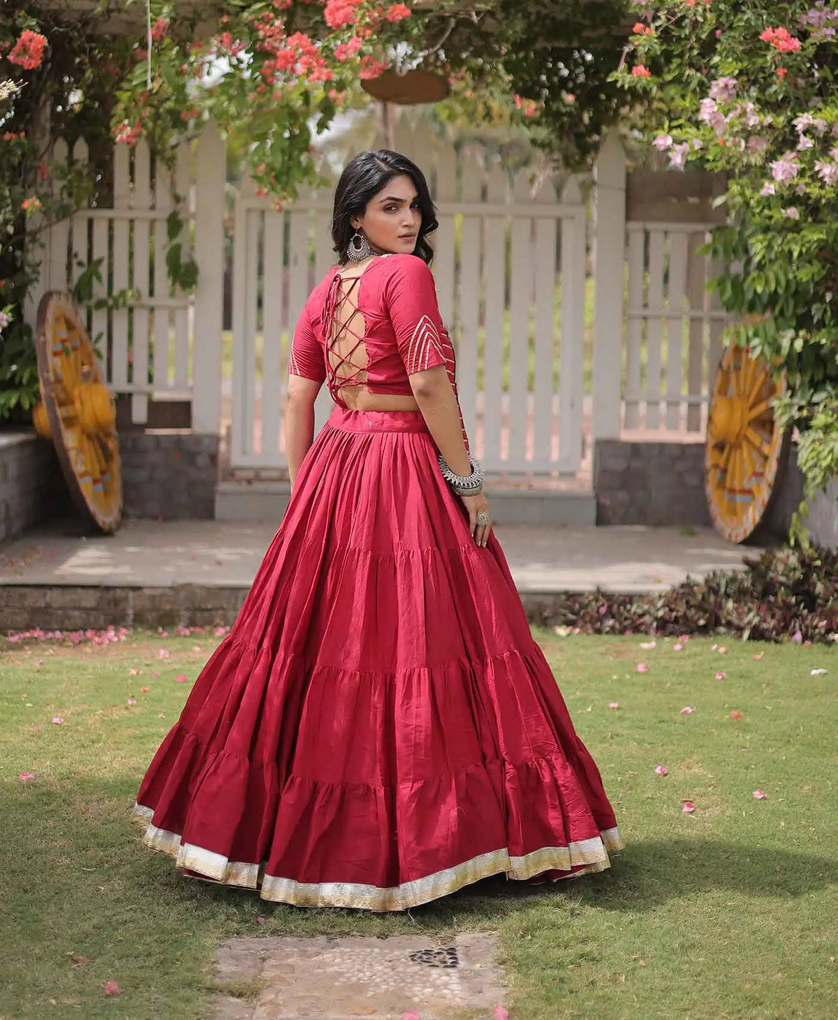 Maroon Gamthi Work Navaratri Lehenga Choli
