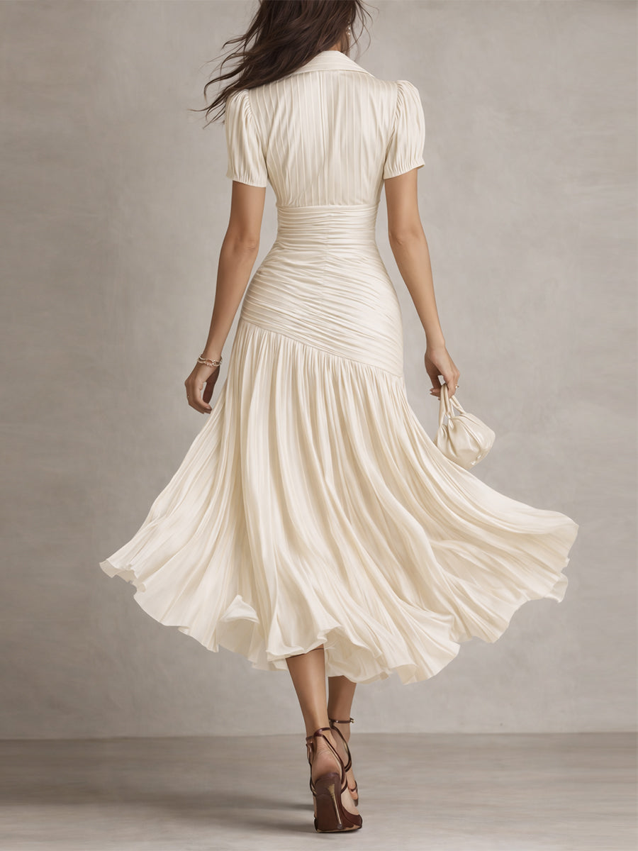 Adriana | Retro Striped Satin Midi Dress by Qivii