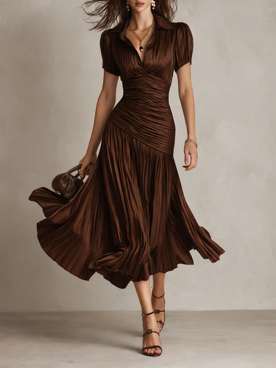Adriana | Retro Striped Satin Midi Dress by Qivii