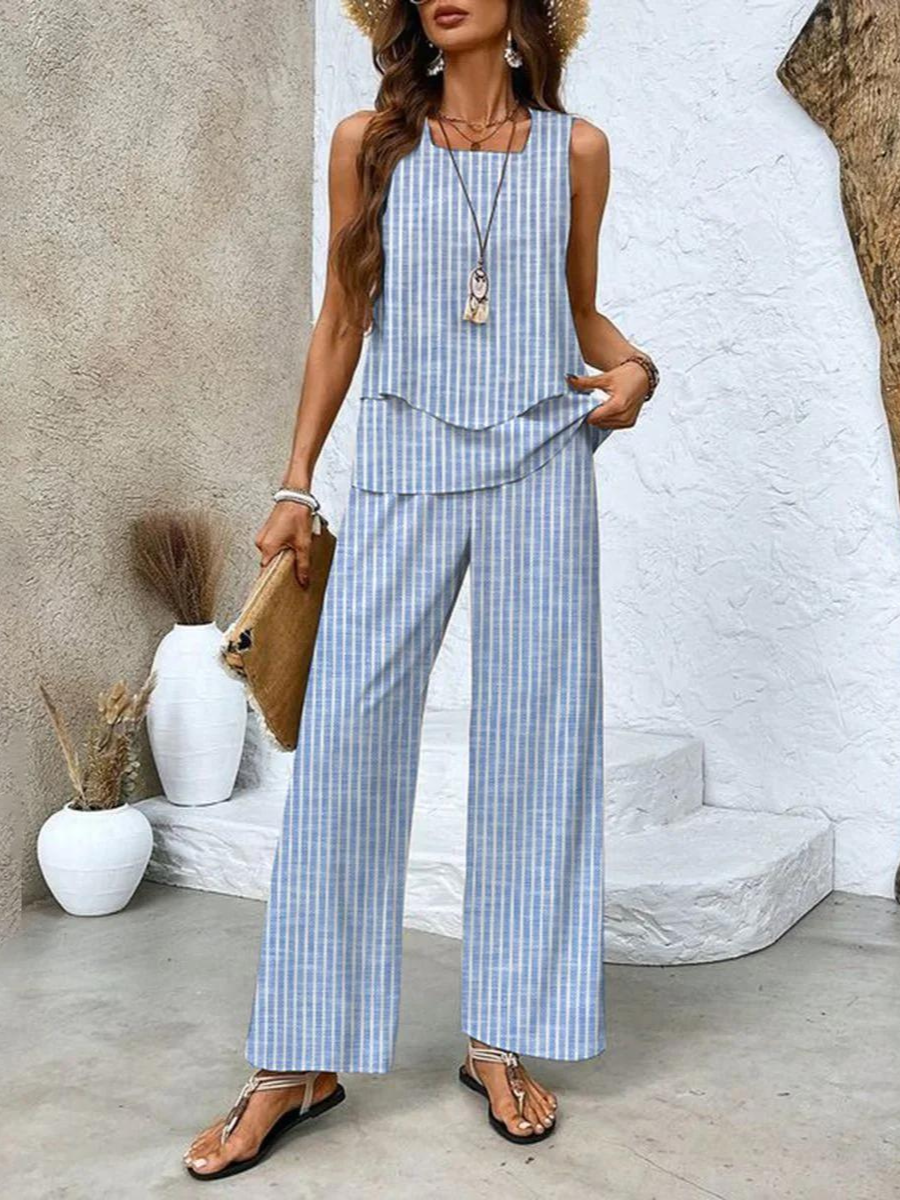 Averie | Elegant Layered Wide Leg Two Piece Summer Set by Qivii