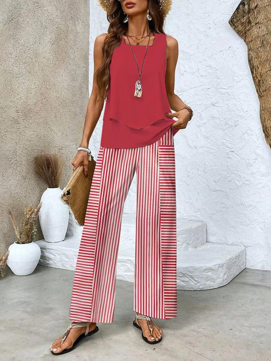 Averie | Elegant Layered Wide Leg Two Piece Summer Set by Qivii