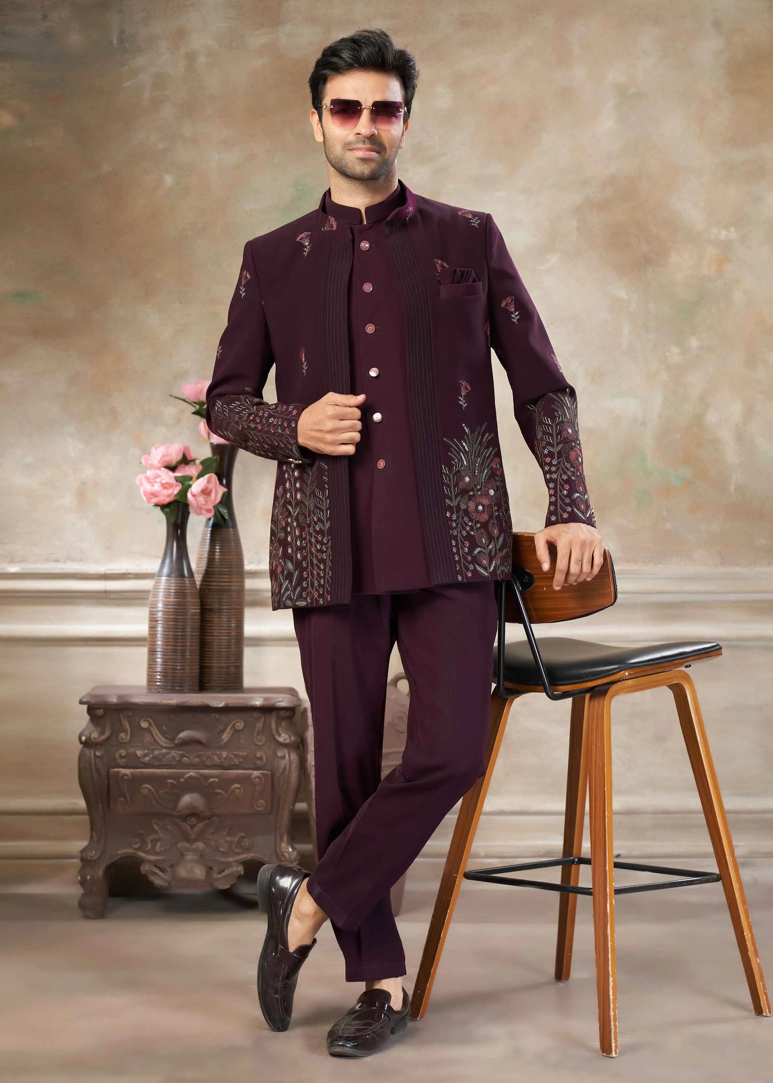 Brownish Maroon Men's Designer Jodhpuri