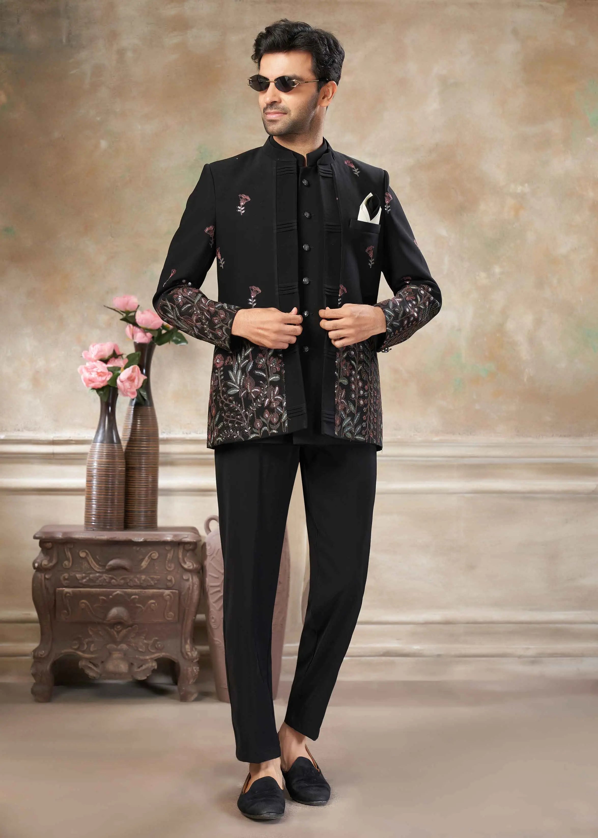 Black Men's Embroidery Jodhpuri