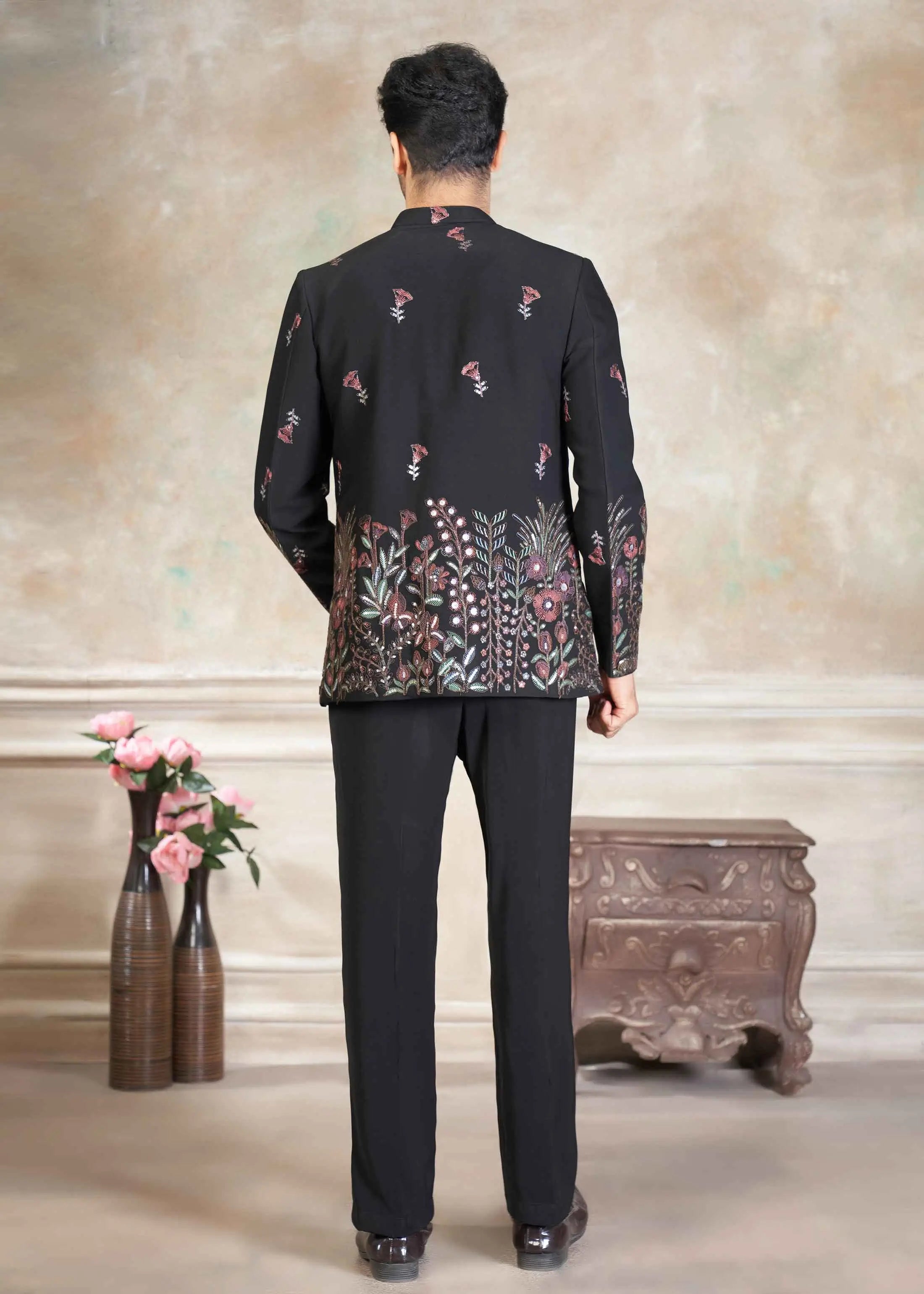 Black Designer Men's Embroidery Jodhpuri
