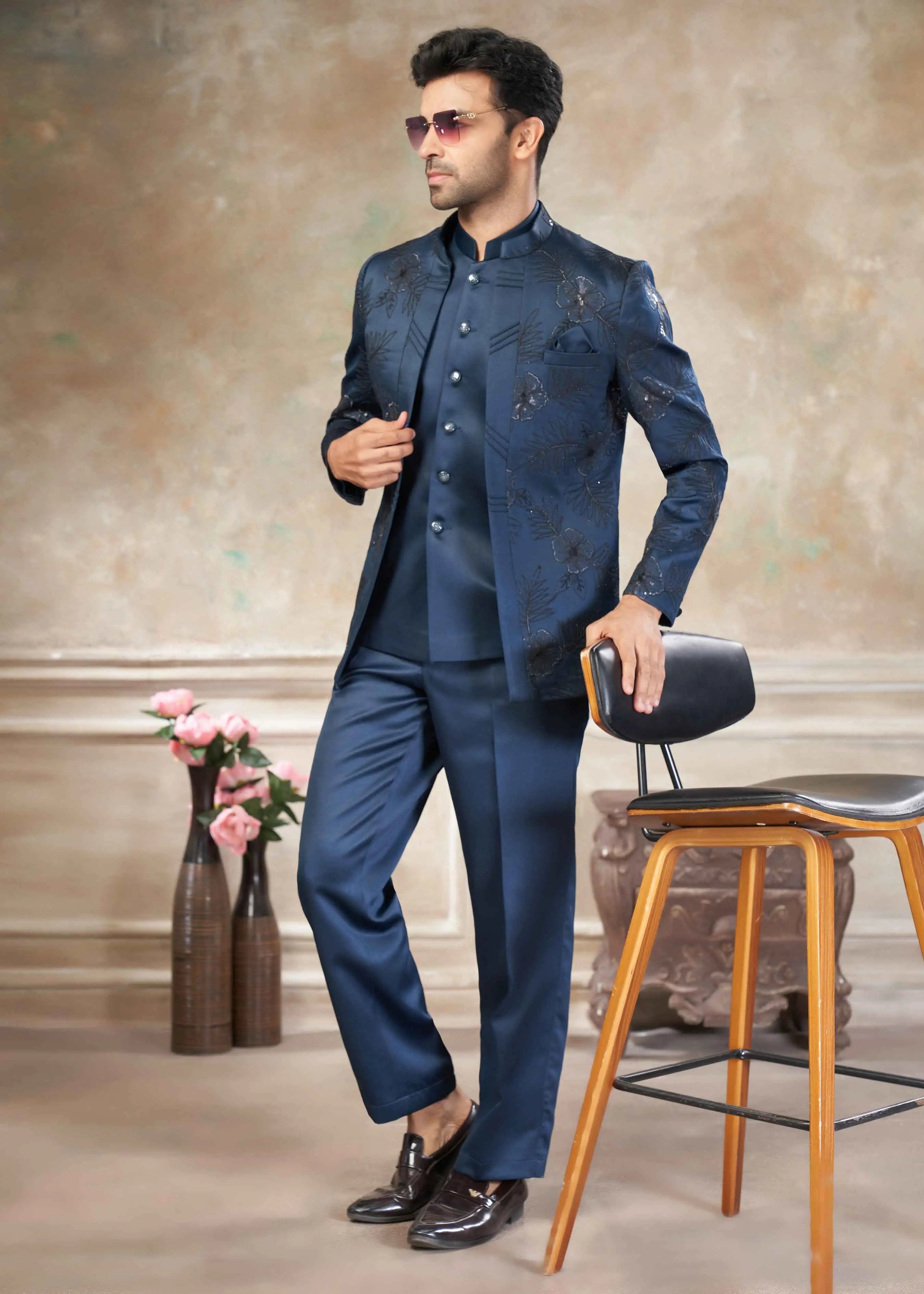 Dusky Blue Designer Embroidery Jodhpuri