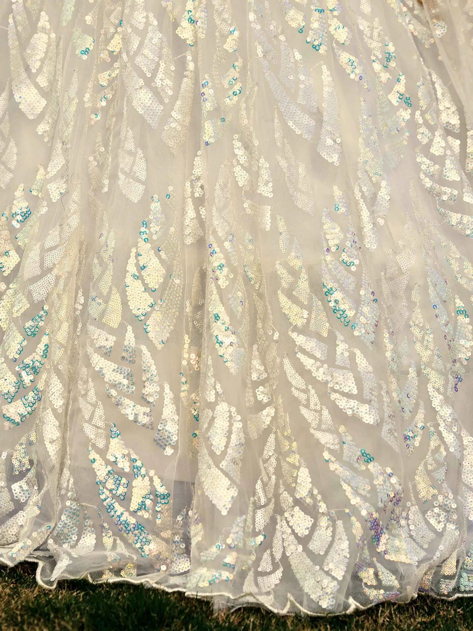 White Soft Net Lehenga With Multiple Sequins And Thread Embroidery Work | Ready To Wear - qivii