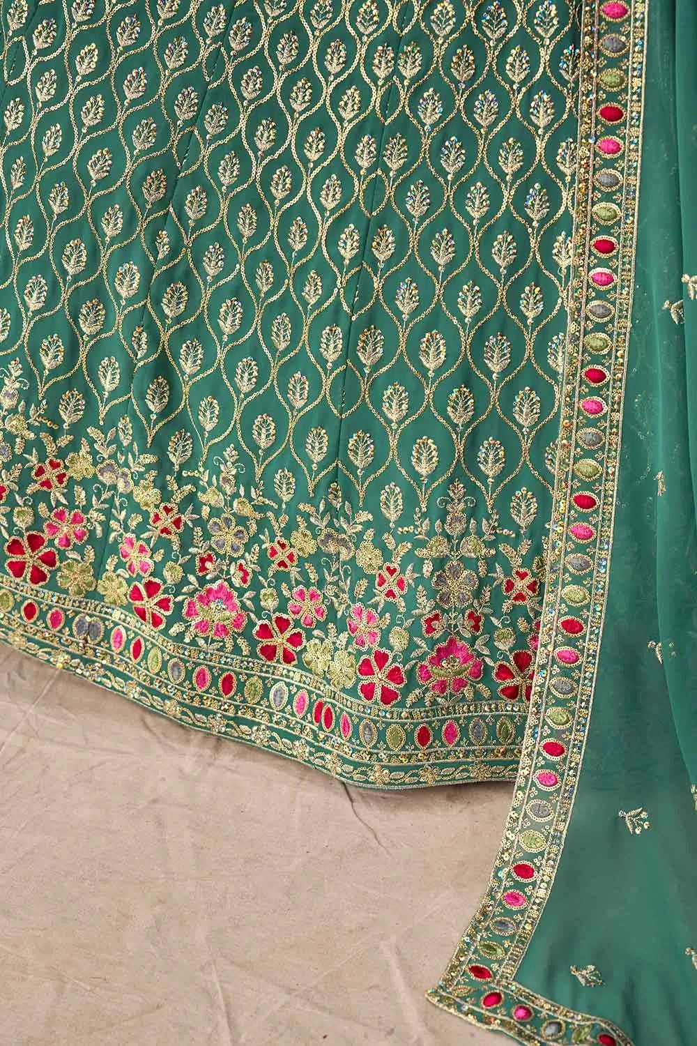 Beetle Green Sequins Embroidery Work Lehenga Choli