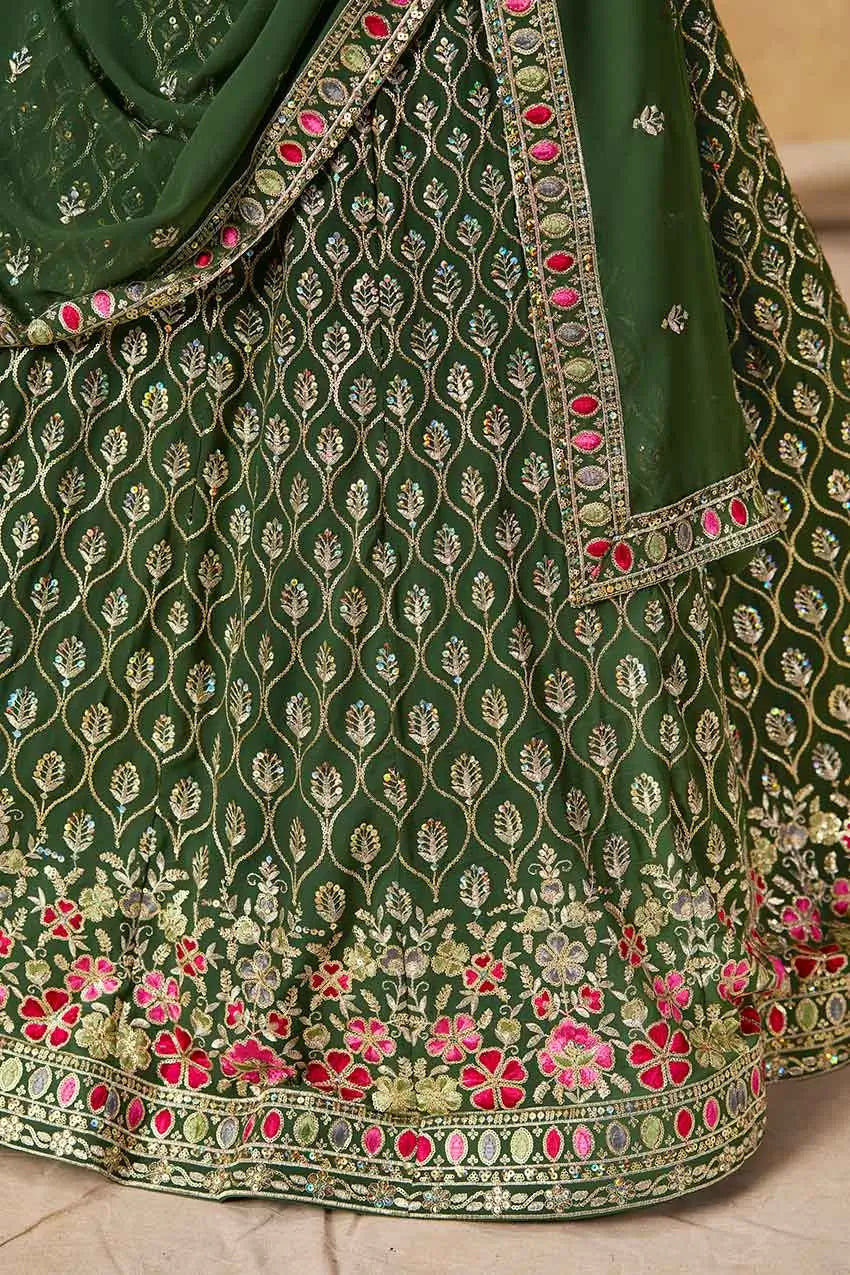 Dark Green Sequins Embroidery Work Lehenga Choli