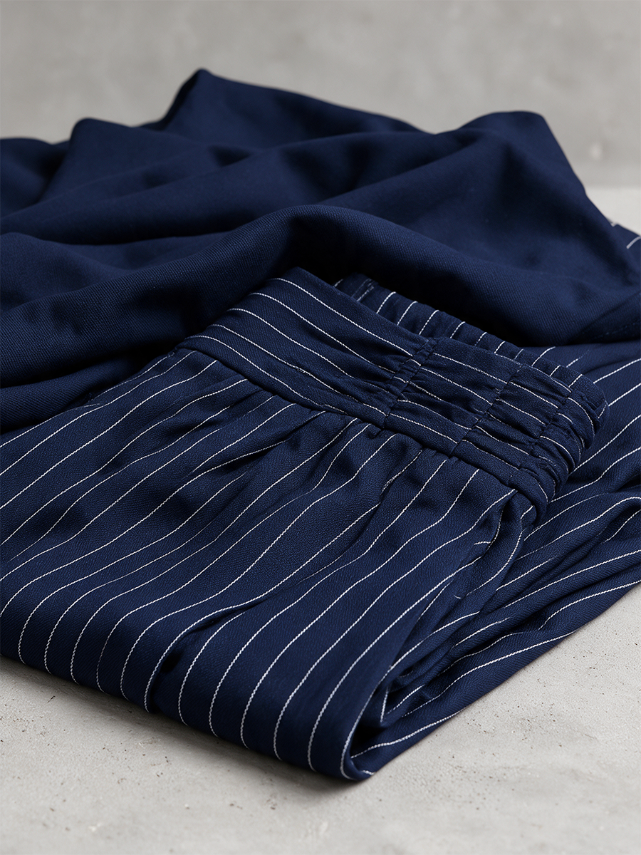 Women's Cowl Neck Crop Top Pinstripe Wide Leg Pants Set MDZ0191I9LYL