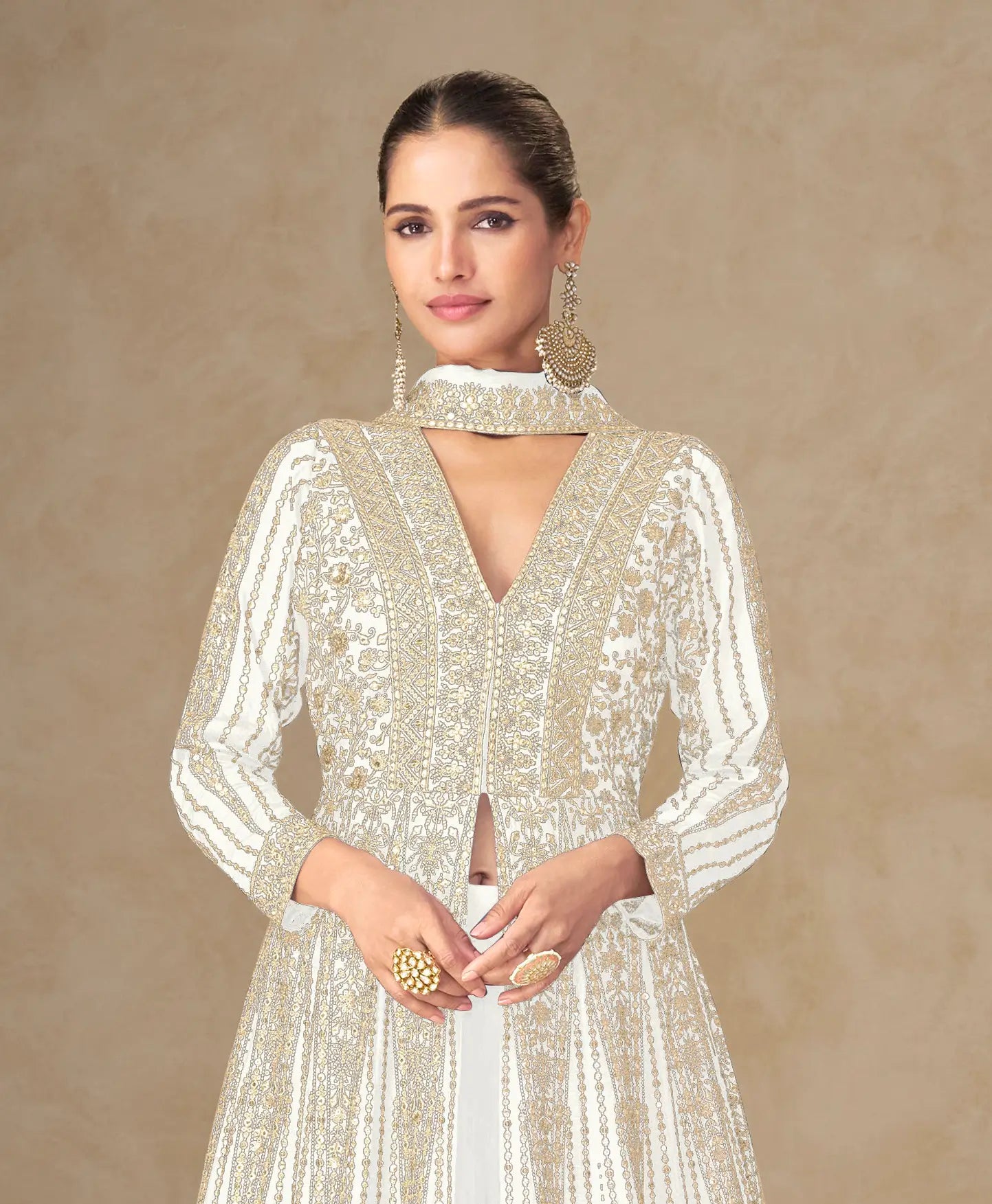 Pearl White Chinon Embroidery Gown