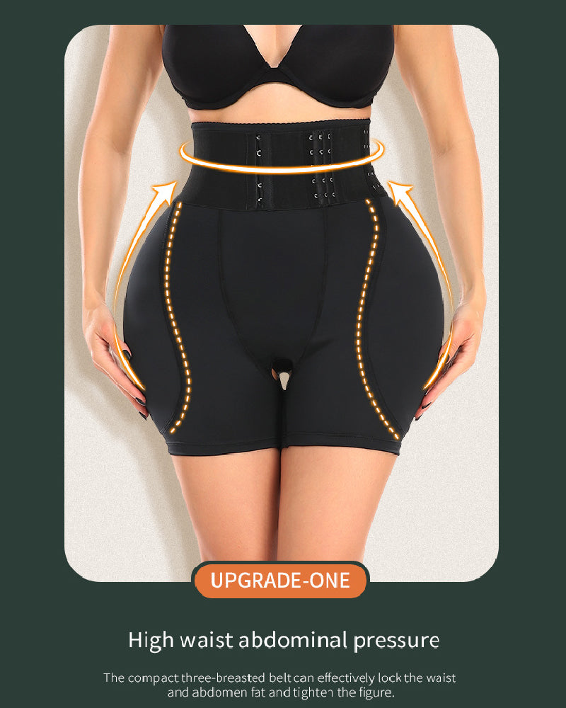 High Waist 9-row Adjustable Buckle Belt Shapewear Shorts With Sponge Pads - By Qivii