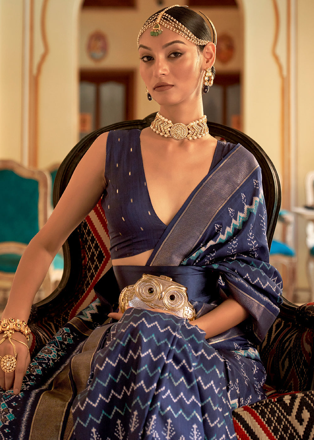 Aegean Blue Designer Printed Silk Saree - qivii
