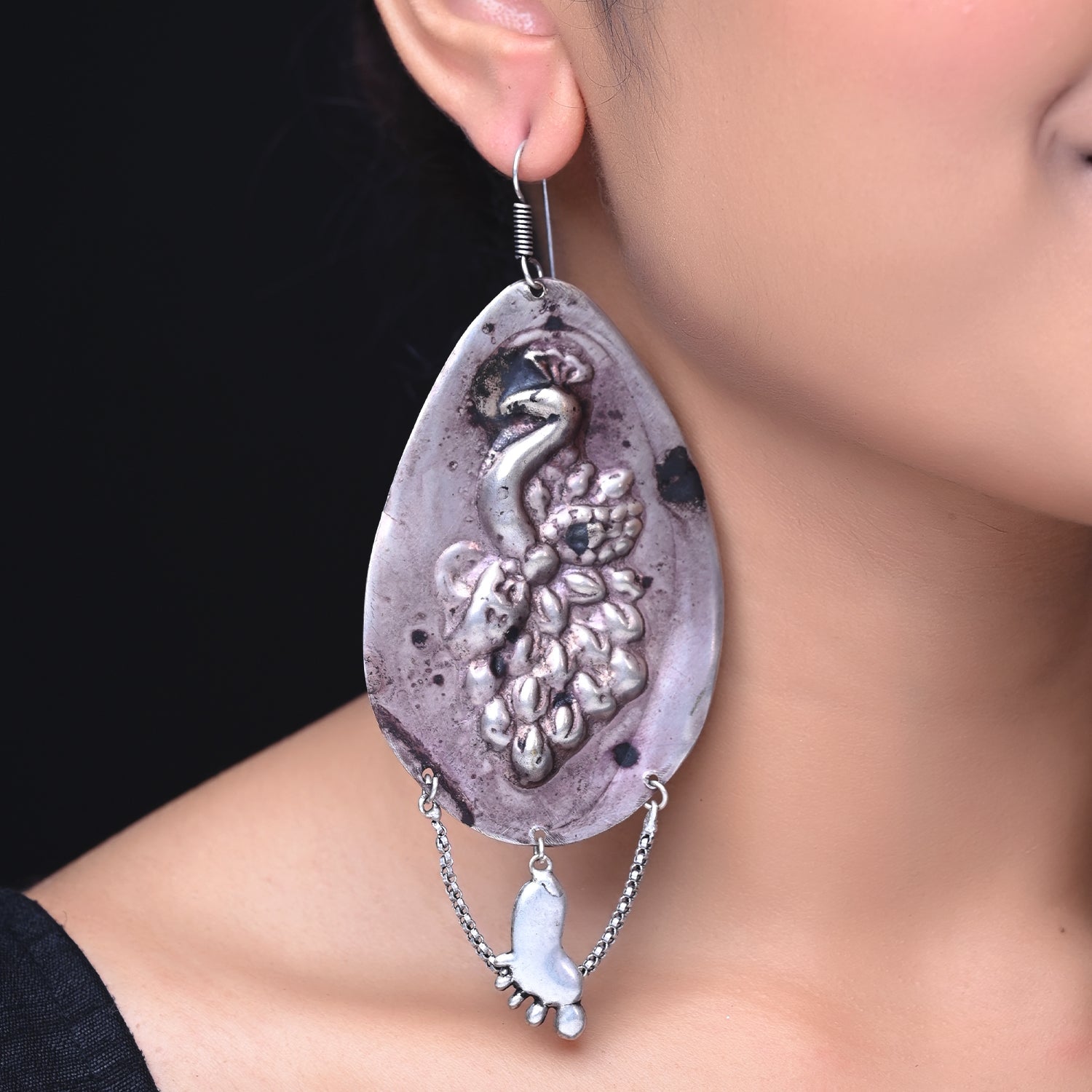 Farnaz Peacock Oxidized Earrings - qivii