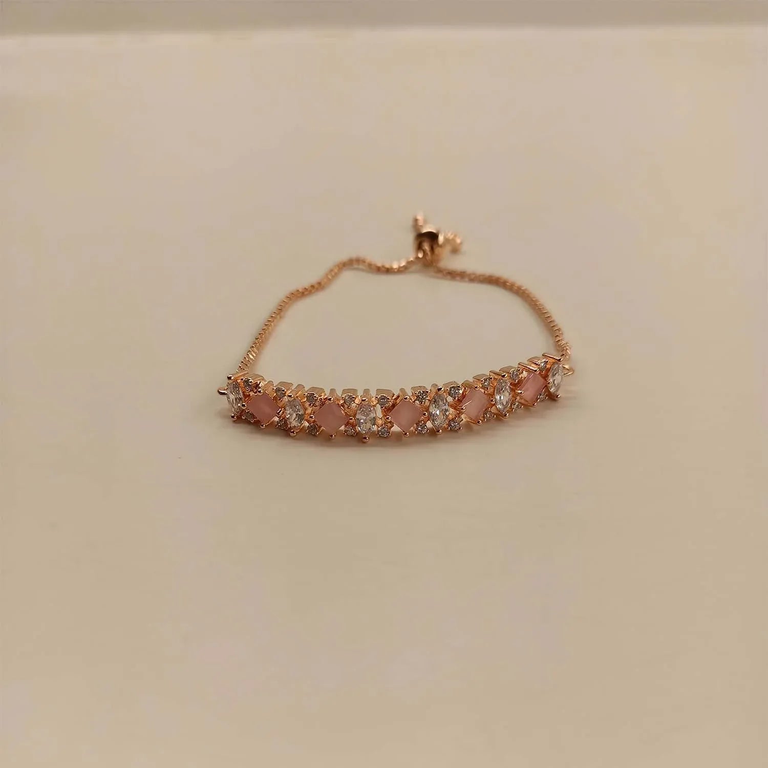 Vasulakshmi Baby Pink Stones Rose Plated Flexible Bracelet
