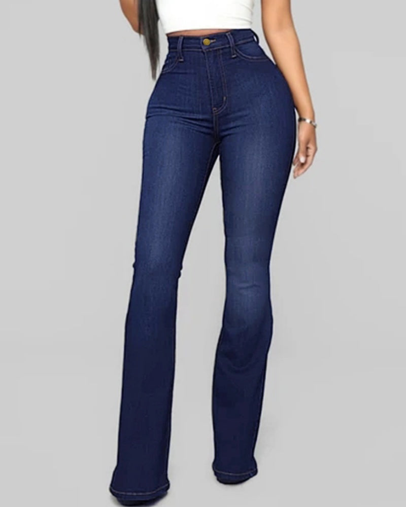 Fashion High Waist Hip Lift Slim Washed Flared Jeans - By Qivii