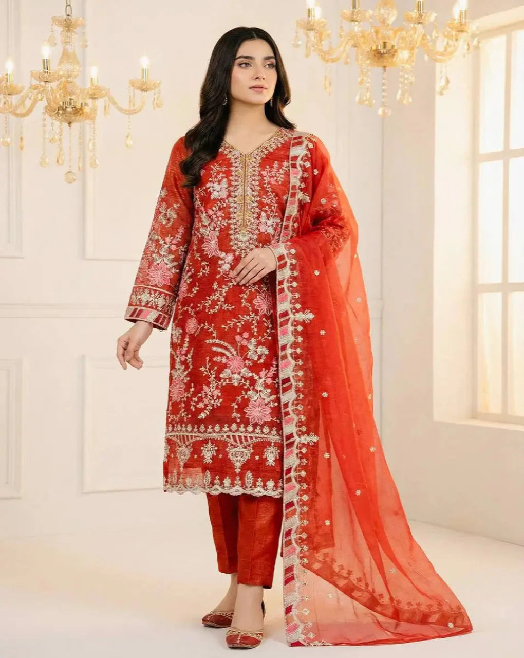 Burnt Orange Embroidery Salwar Suit