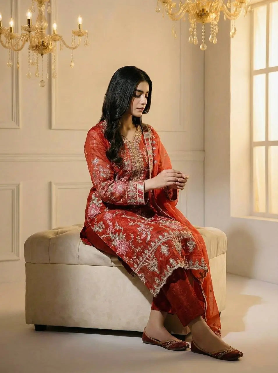Burnt Orange Embroidery Salwar Suit