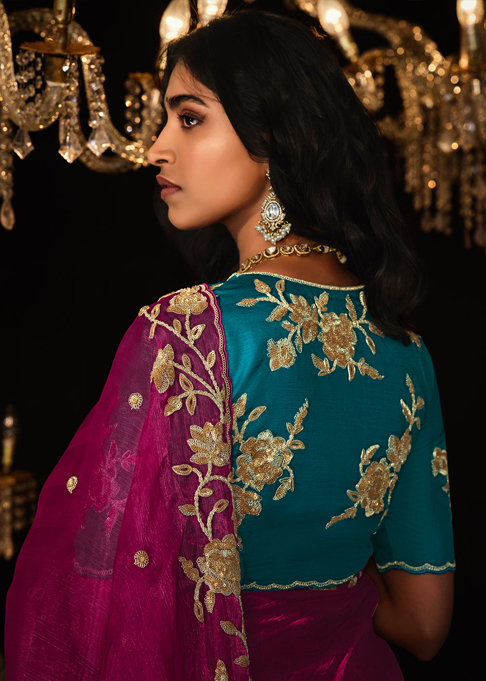 Magenta Pink Satin Silk Saree Embellished with Stone,Sequin,Embroidery & Zarkan work - qivii