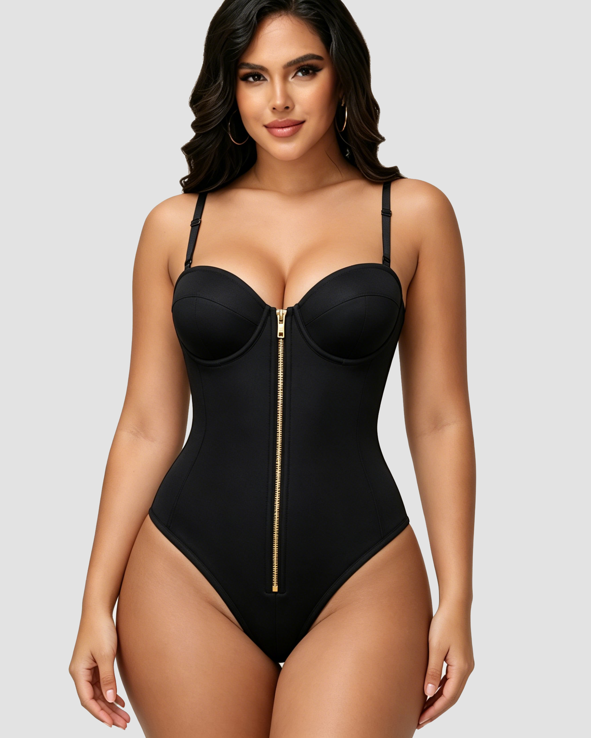 Hourglass Front Zipper Bodysuit with Lace-Up Back