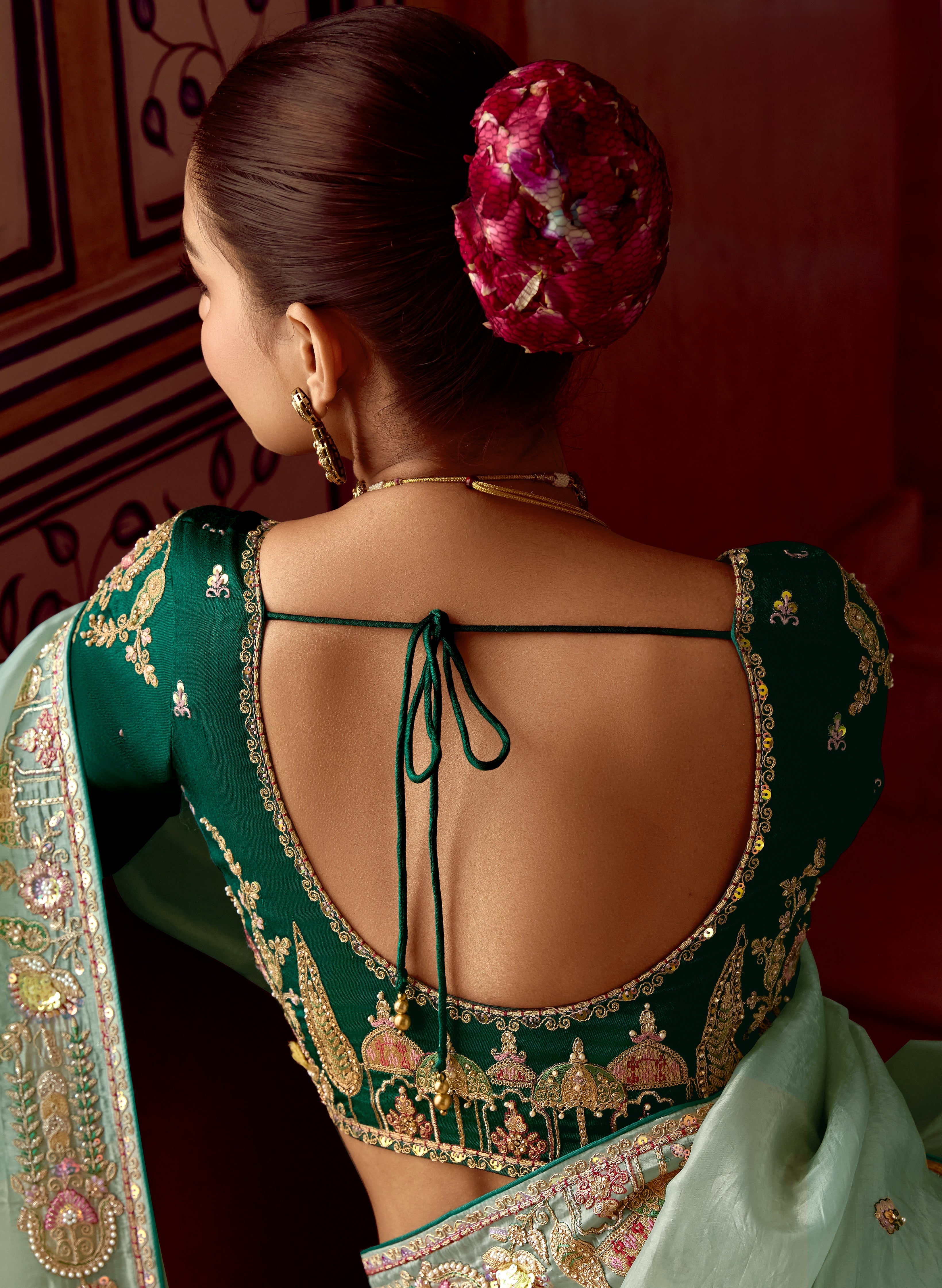 Lite Blue Fancy Fabric Beautified With Sequins ,Dhaga ,Thread Embroidered Work Saree - qivii