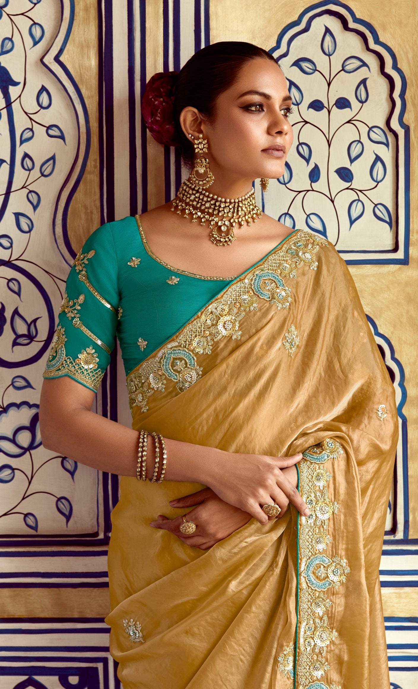 Yellow Fancy Fabric Beautified With Sequins ,Dhaga ,Thread Embroidered Work Saree - qivii