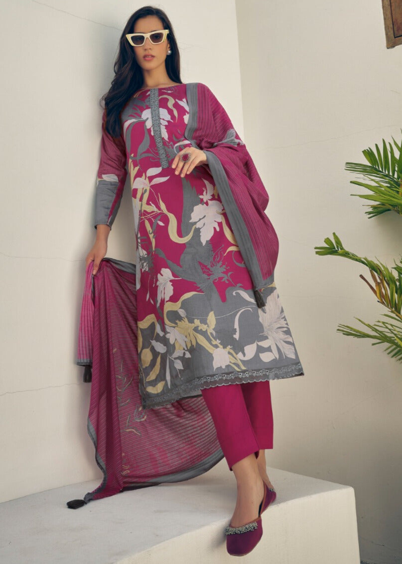 ROYAL PURPLE PURE LAWN COTTON WITH FENCY WORK WITH DIGITAL PRINT SALWAR SUIT